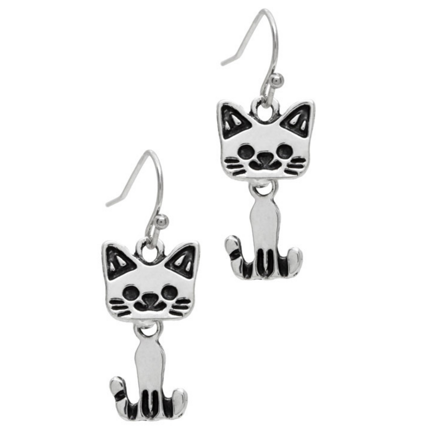 These Happy Cat Drop Earrings are the perfect accessory for the season. Crafted from silver plating on brass metal with glass accents, these earrings are hypoallergenic and feature stainless steel fishhooks for comfortable, easy wear. An ideal choice for any look.