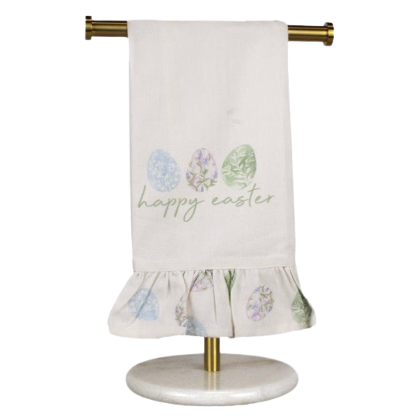 Celebrate the season with this charming Haven Eggs Ruffle Hand Towel from The Royal Standard. Featuring a delightful Easter-inspired graphic, this towel combines festive style with everyday functionality. The decorative ruffle accent adds a touch of elegance to your bathroom or kitchen, making it perfect for holiday décor or as a thoughtful gift. Crafted with quality materials, it's both practical and decorative—ideal for those who appreciate attention to detail in their home accessories.