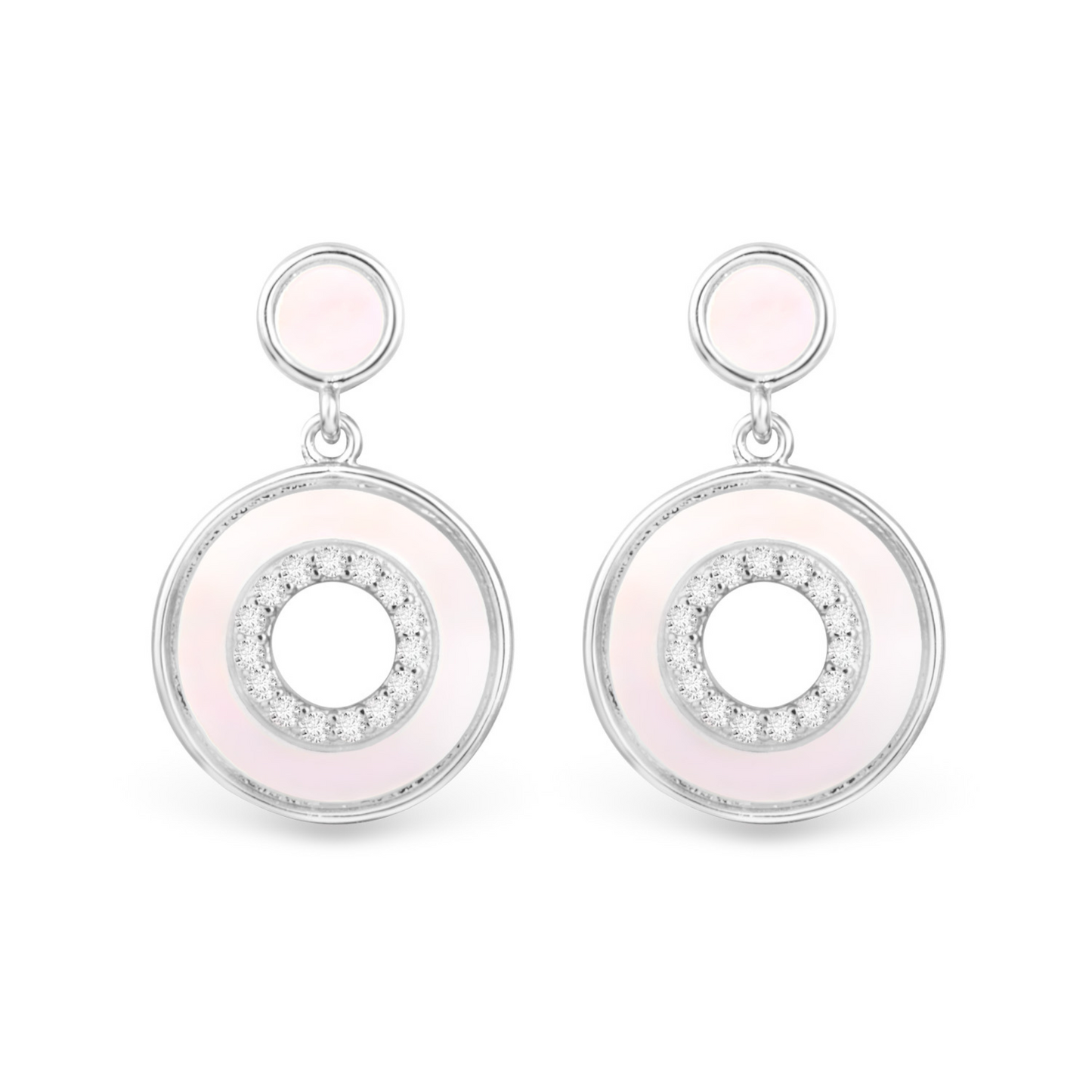 Expertly crafted with silver, these Hollow Circle Drop Earrings feature a stunning mother of pearl design with sparkling cubic zirconia accents. Dangle earrings that add elegance to any outfit, perfect for any occasion.
