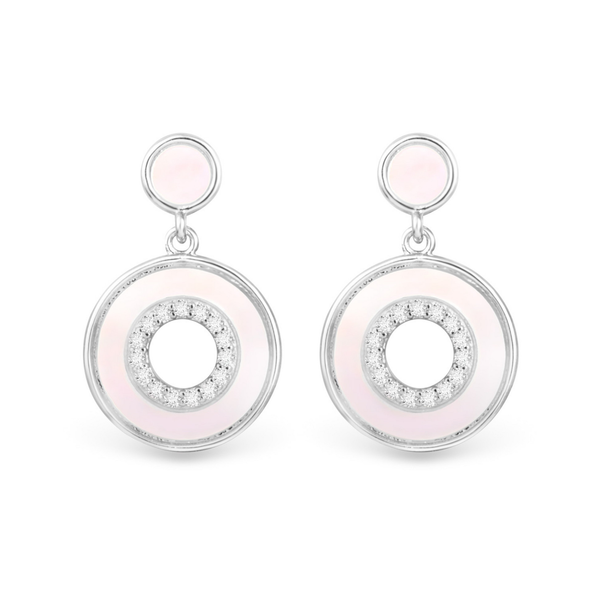 Expertly crafted with silver, these Hollow Circle Drop Earrings feature a stunning mother of pearl design with sparkling cubic zirconia accents. Dangle earrings that add elegance to any outfit, perfect for any occasion.