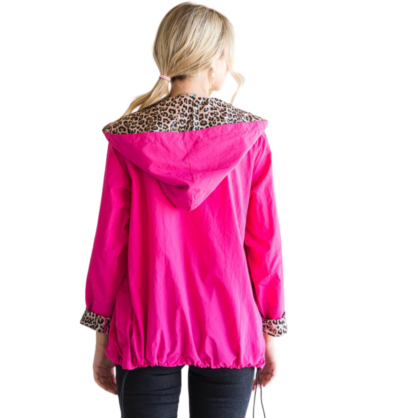 Leopard lined windbreaker jacket in hot pink