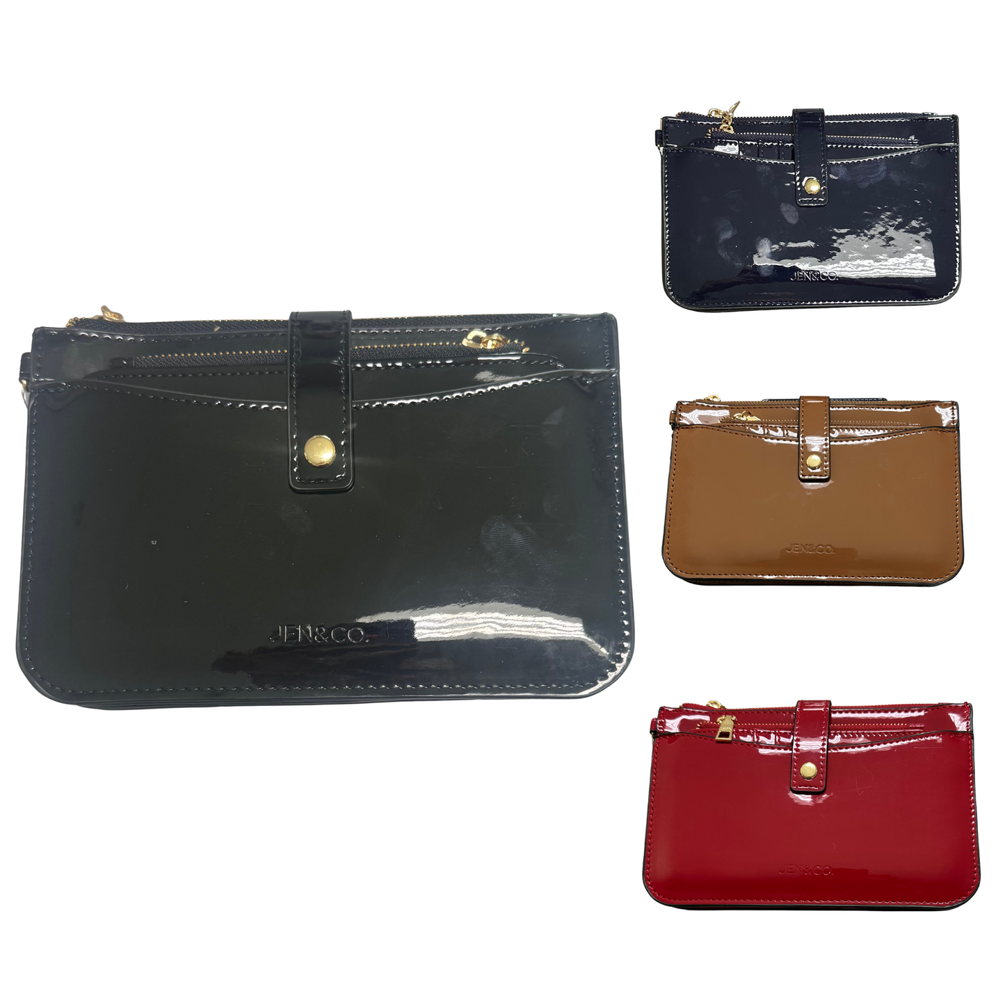The Jackie 2-in-1 Wristlet by Jen & Co. offers versatile style and convenience in a compact design. Available in red, black, brown, and navy, this small purse easily transitions from a wristlet to a clutch, perfect for hands-free carrying or a sleek evening look. Crafted for those who value both function and fashion, it provides secure storage for essentials while complementing any outfit with its refined color options.