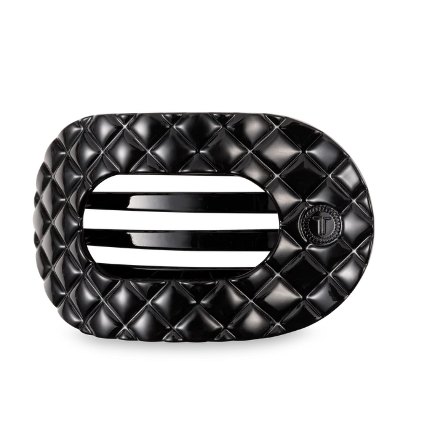 Large Quilted Round Hair Clip in jet black