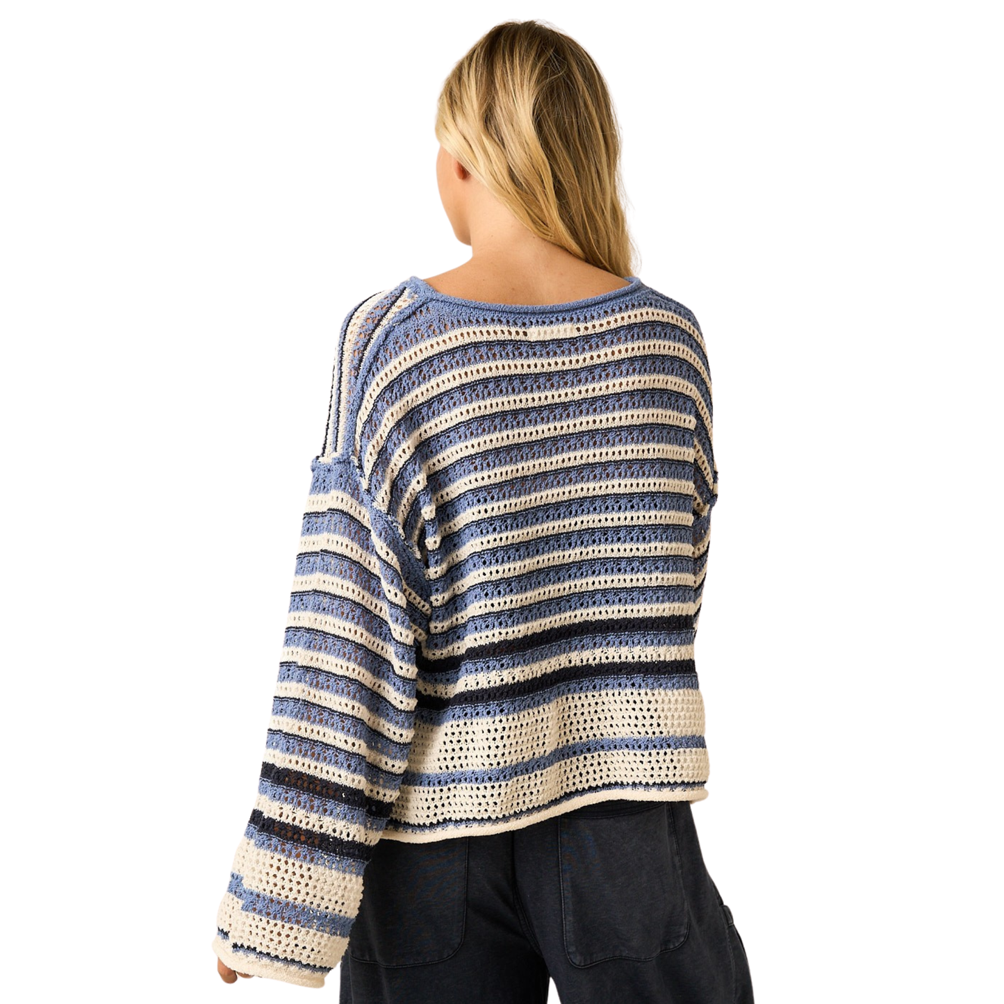 Elevate your everyday wardrobe with this Mittoshop Crotchet Knit Sweater. Crafted in rich dark navy, this long-sleeve piece features a textured crotchet knit design paired with subtle stripes for visual interest. Perfect for layering or wearing solo, it offers timeless style and comfort for any season.
