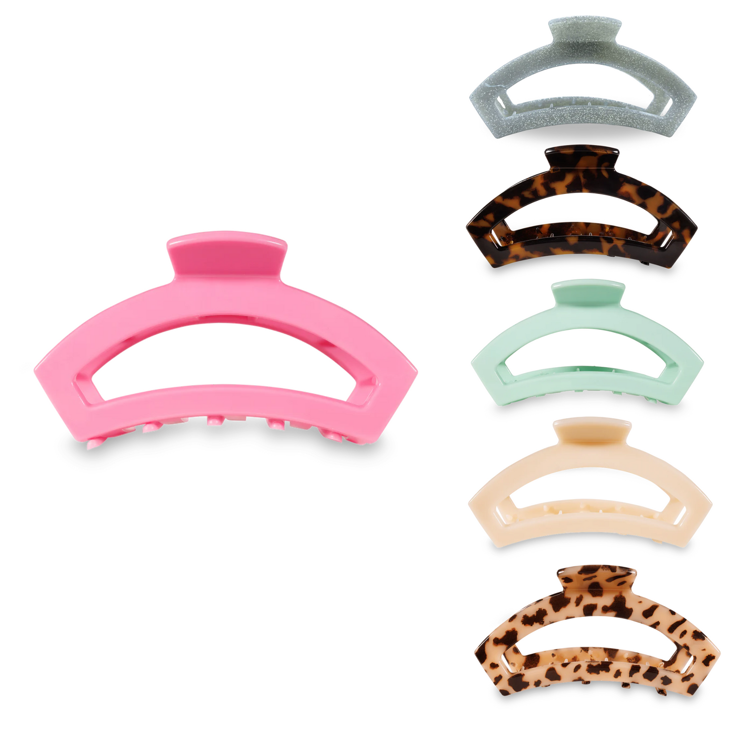Our Open Hair Clip offers the same incredible advantages as our Classic Claw Clip, but with a unique open-style design that allows your hair to show through. Say goodbye to breakable clips! We have perfected the hair tie and now have re-invented the hair clip. Each clip has bendable teeth that take back to shape, they work on all hair types and have a strong hold. Hold your hair and enhance your style with the new TELETIES Clip!