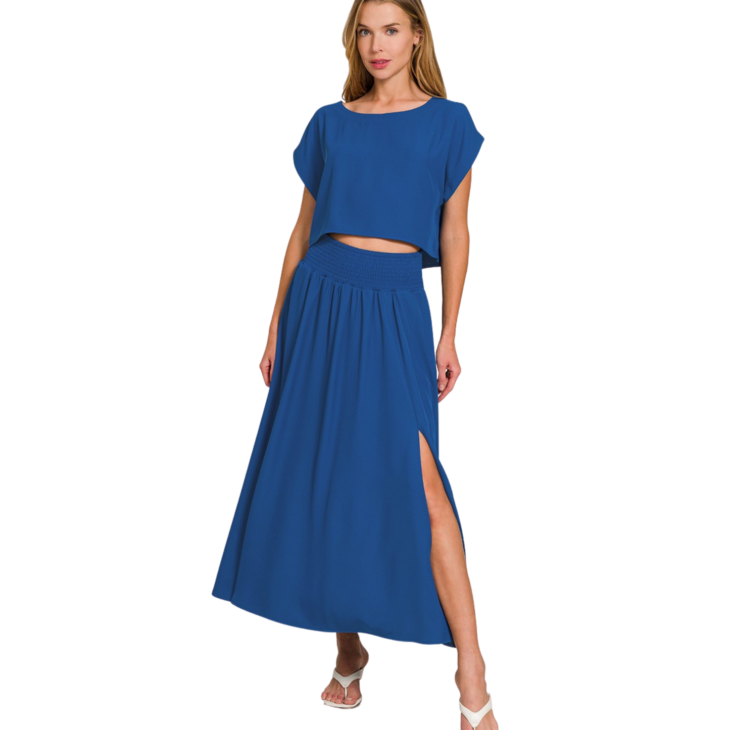 Cropped tee and skirt set in light navy