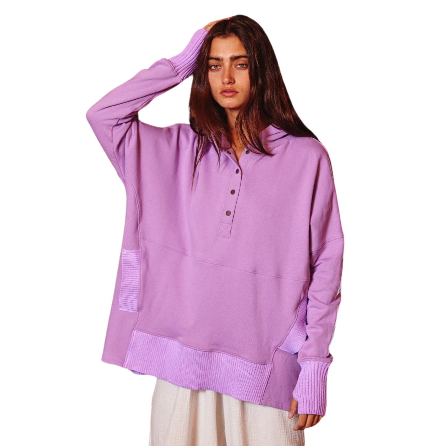 French Terry Boxy Hoodie top in lilac