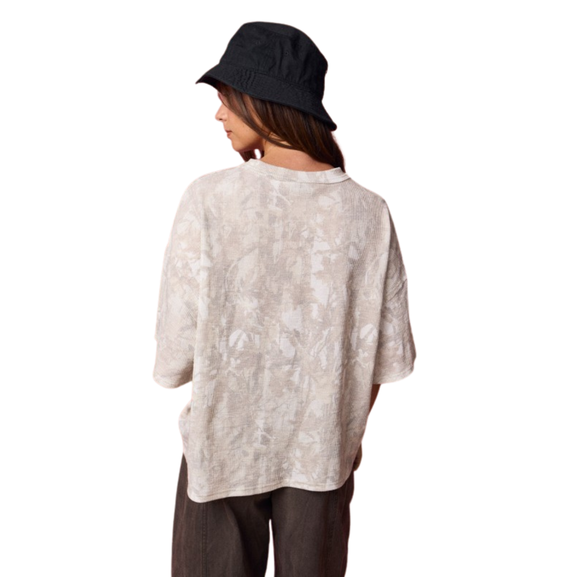 The Ribbed Loose Fit Tee by Papermoon combines a stylish off-white camo design with a relaxed silhouette for effortless comfort. Its loose fit allows for easy movement and a casual look, making it a versatile addition to your wardrobe that balances fashion with wearability.