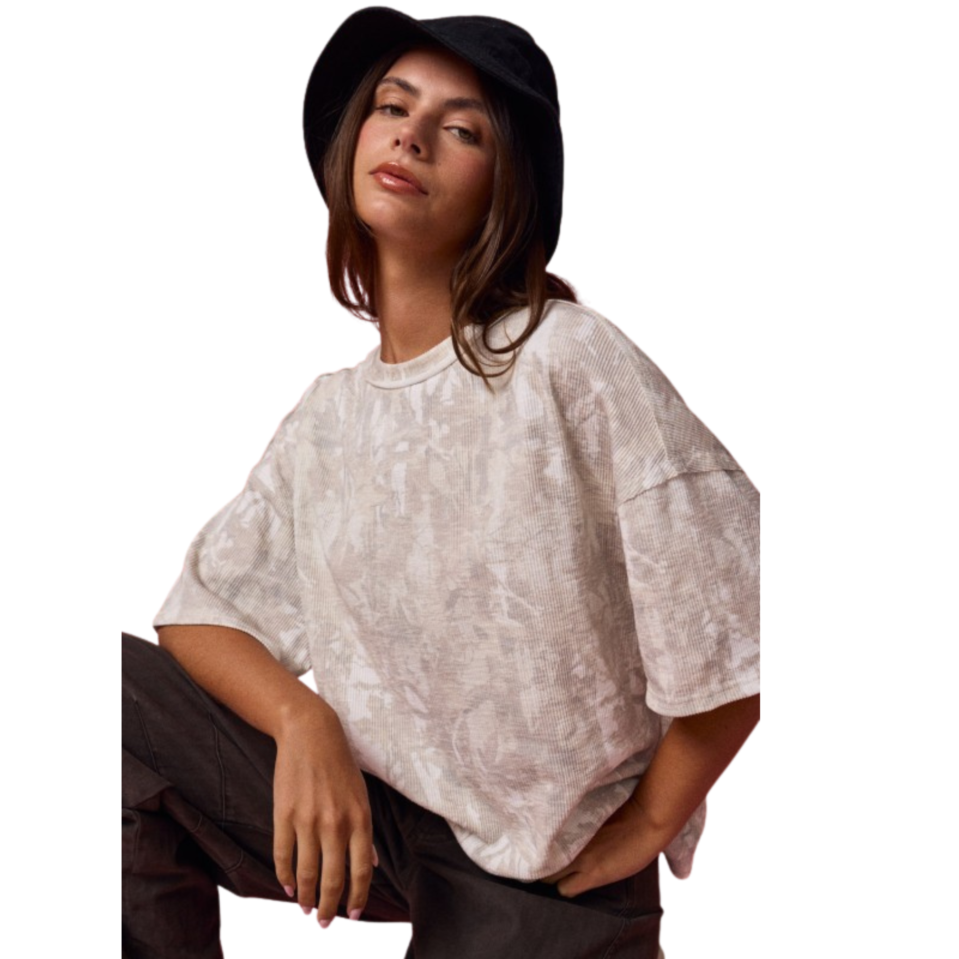 The Ribbed Loose Fit Tee by Papermoon combines a stylish off-white camo design with a relaxed silhouette for effortless comfort. Its loose fit allows for easy movement and a casual look, making it a versatile addition to your wardrobe that balances fashion with wearability.
