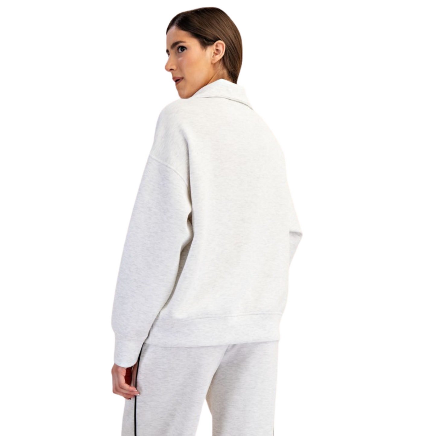 Modal Quarter Zip Pullover in light heather grey