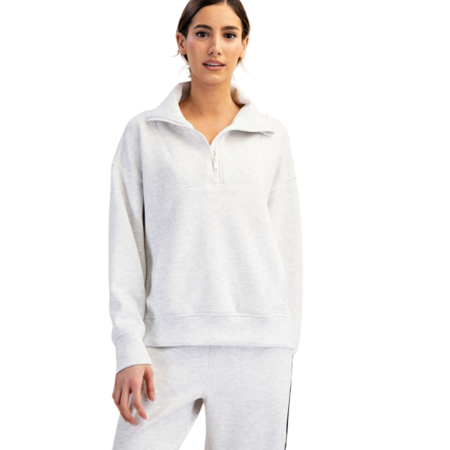 Modal Scuba Quarter Zip Pullover in light heather grey