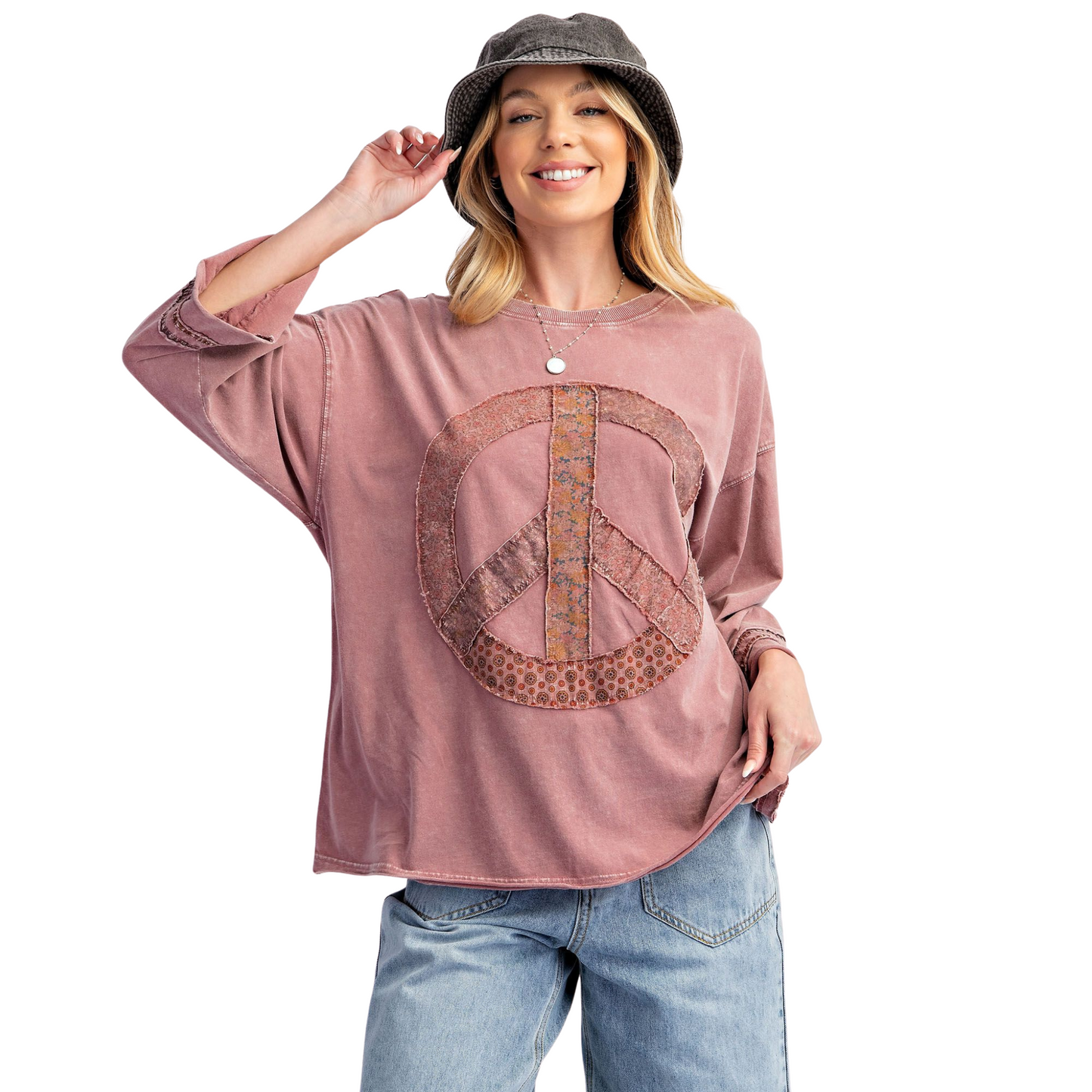 Half Sleeve Peace sign patchwork top in mauve