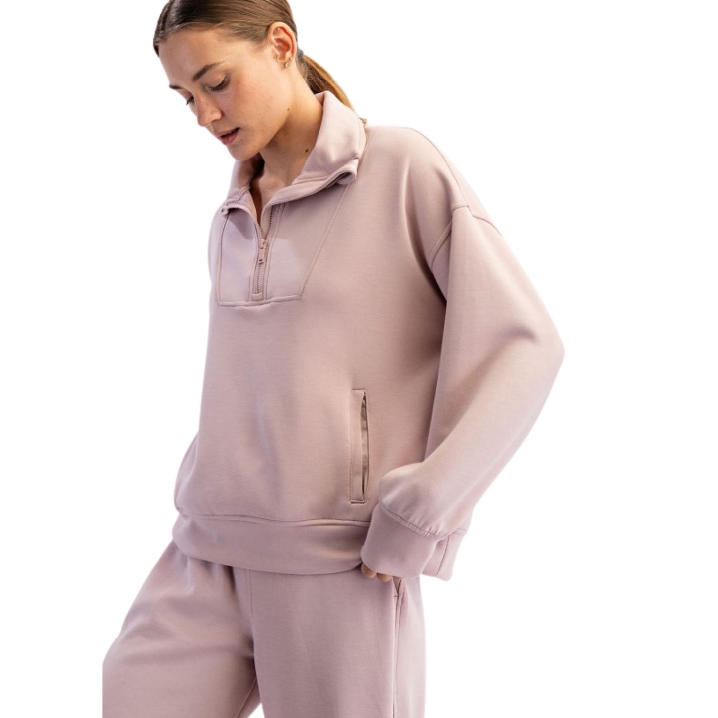 Modal Scuba Quarter Zip Pullover in mauve