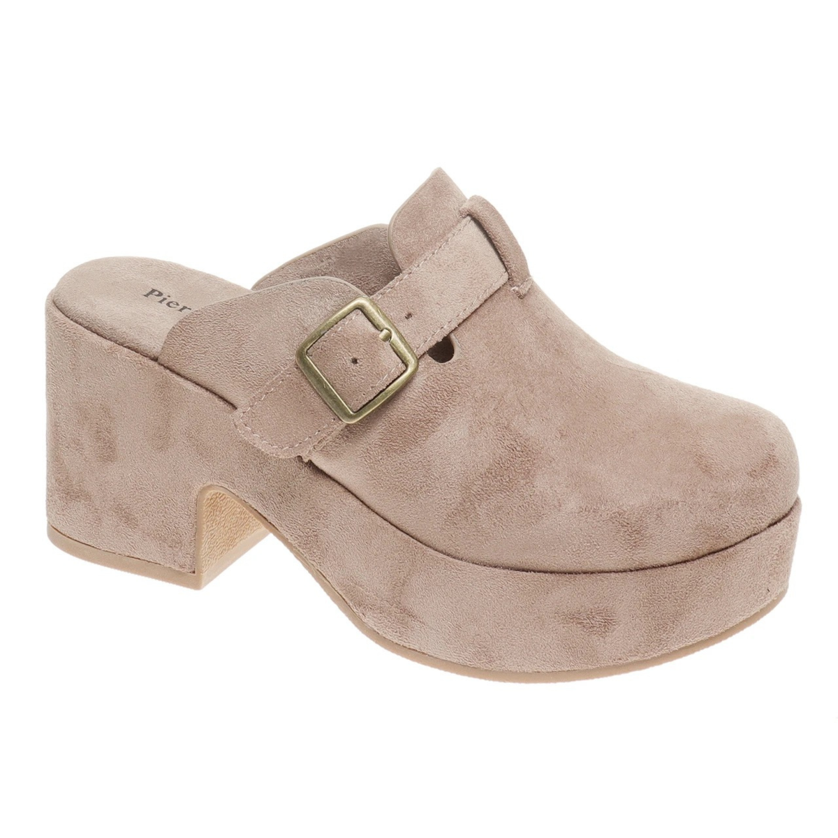 The Mave wedged mule combines comfort with contemporary style. Crafted from soft faux suede in a sophisticated taupe tone, this Pierre Dumas design features a closed toe and open back for effortless versatility. The wedge heel provides stable support while maintaining a sleek silhouette. Perfect for casual outings or dressed-up occasions, the Mave transitions seamlessly from day to evening wear.