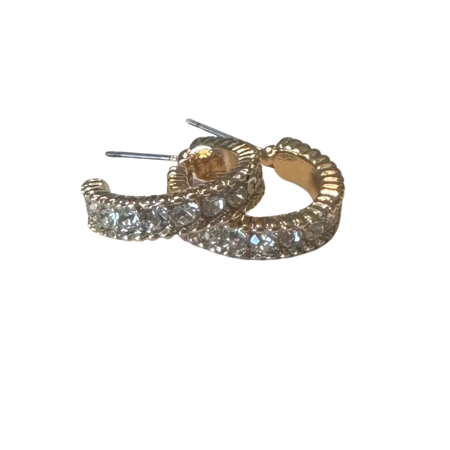 Discover refined sparkle with these ete gold rhinestone hoop earrings. These petite hoops showcase brilliant rhinestone detailing set against warm gold tones, creating an understated yet radiant look. Perfect for layering or wearing solo, their compact design offers versatility without compromising on impact. Whether you're dressing up or elevating a casual outfit, these earrings deliver polished sophistication with every wear.