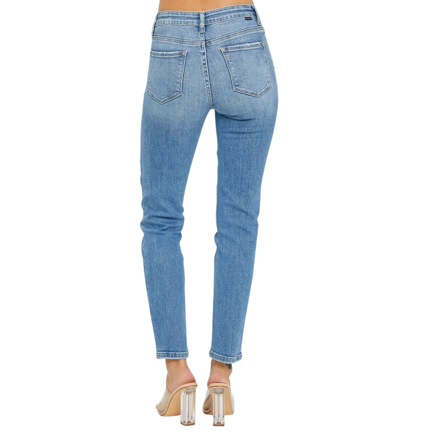 These Mid Rise Relaxed Skinny Jeans provide a stylish look that is perfect for any occasion. With a mid rise fit, medium wash, and relaxed skinny design, these jeans are sure to be a wardrobe staple for years to come. The comfortable mid-rise fit and relaxed skinny design ensures a flattering and fuss-free look that is perfect for any style.