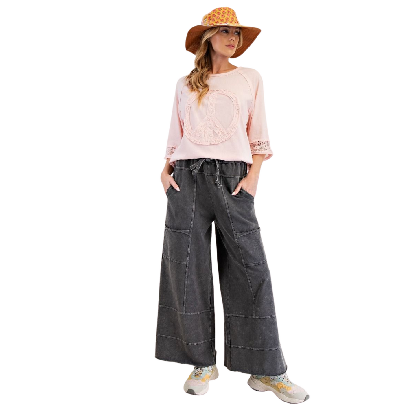Mineral Washed Terry Knit pants in black