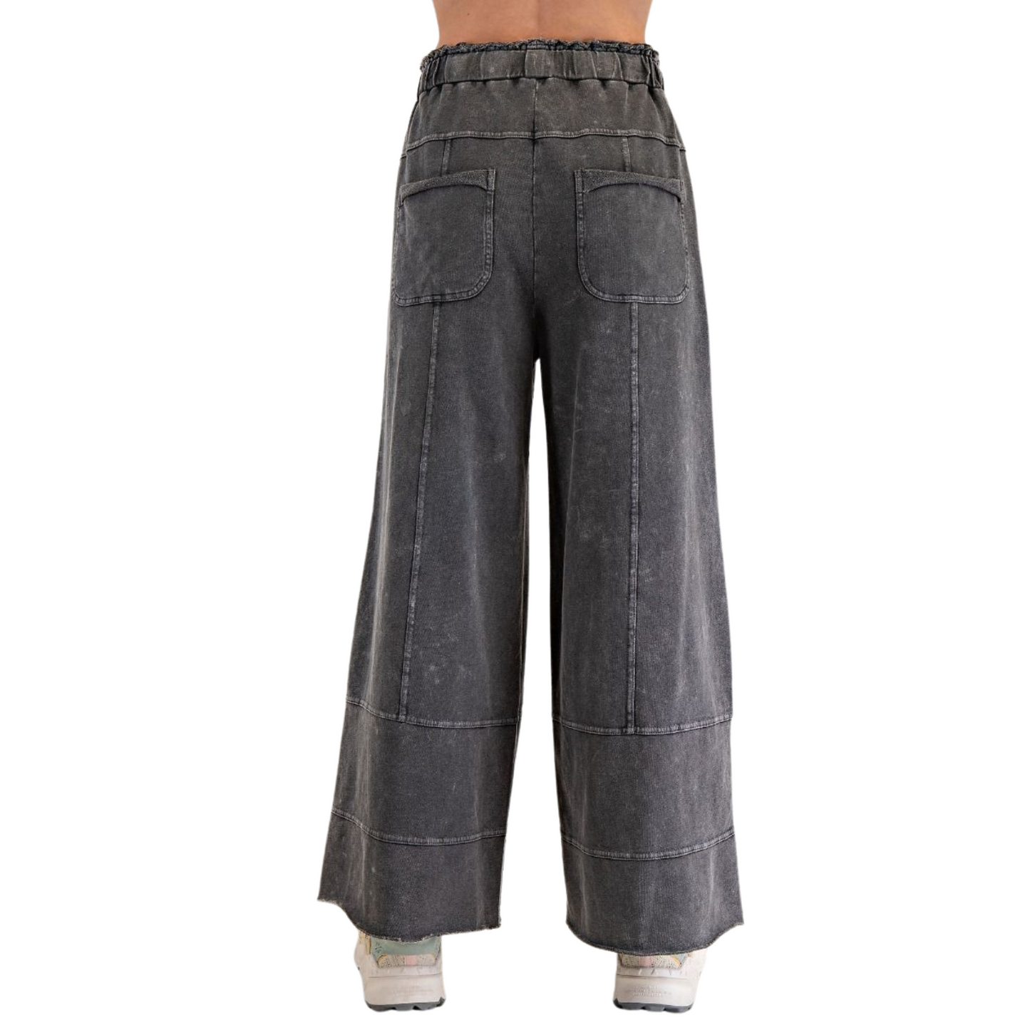 Mineral Washed Terry Knit Pants in black