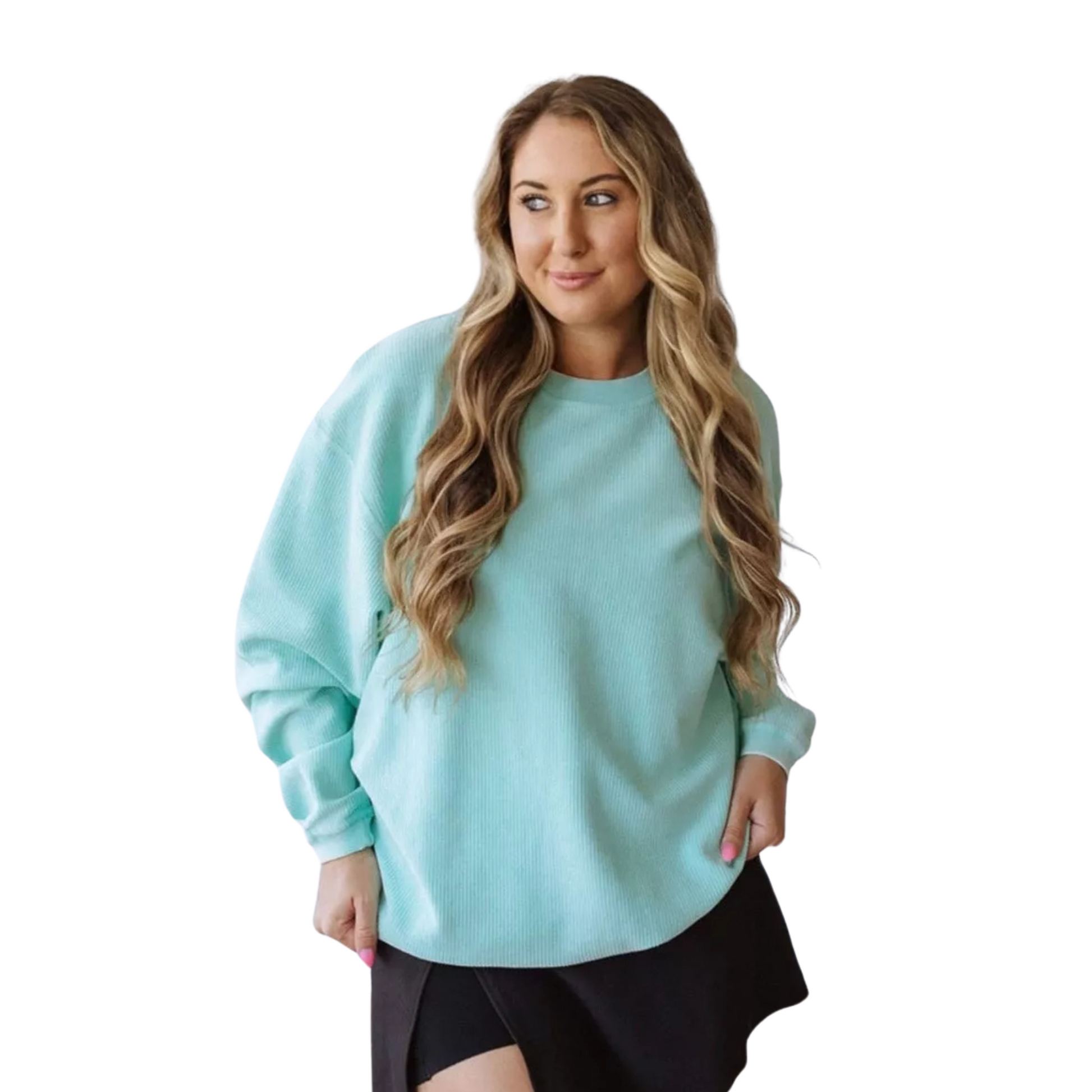 Corded crew neck sweatshirt in mint
