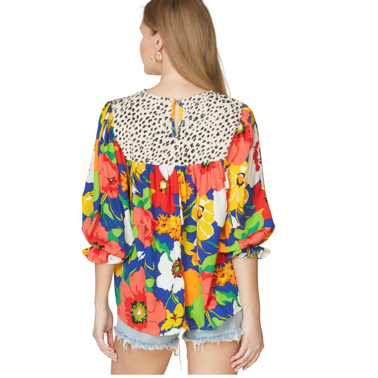 Elevate your wardrobe with this vibrant Mix Match Patterned Top from Beeson River. Featuring a bold combination of floral and animal prints, this piece brings playful energy to any outfit. The flattering 3/4 length sleeves offer the perfect balance of coverage and style, ideal for layering or wearing solo. Rich, eye-catching colors make this top a versatile statement piece that transitions seamlessly from casual days to weekend adventures. Perfect for those who love to express their unique style.
