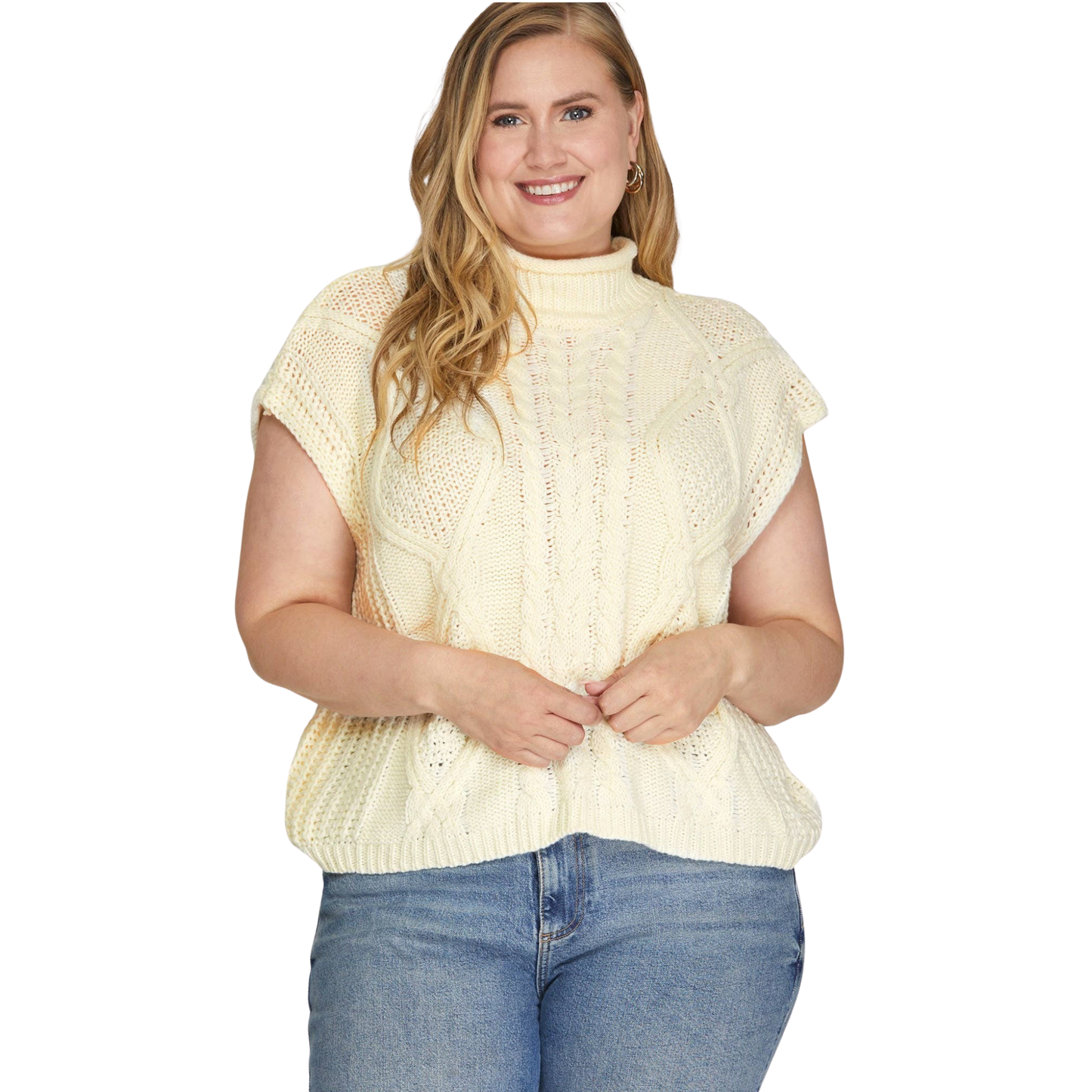 Effortless style meets comfort in this cream-colored mock neck top from She+Sky. Designed with a flattering drop shoulder silhouette and sleeveless cut, it's perfect for layering or wearing solo. The relaxed fit accommodates plus sizes beautifully, offering a modern look that works for casual days or dressed-up occasions. A versatile wardrobe essential that transitions seamlessly from season to season.