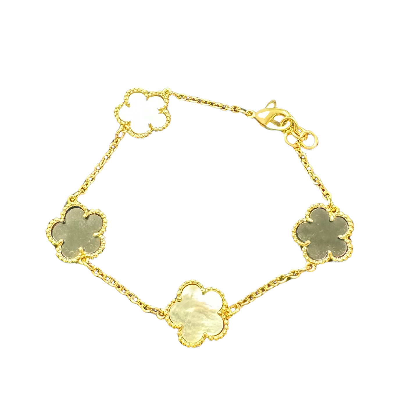Adjustable clover bracelet in black and mother of pearl