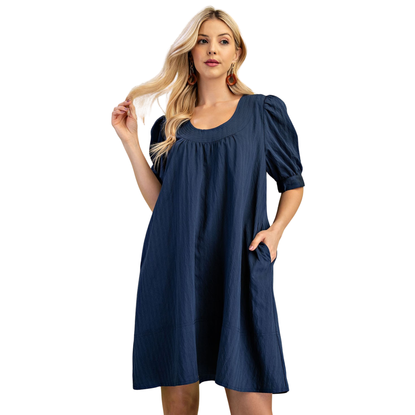 Textured mini dress in navy