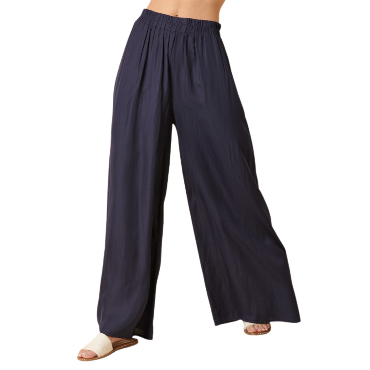 Satin wide leg pants in navy