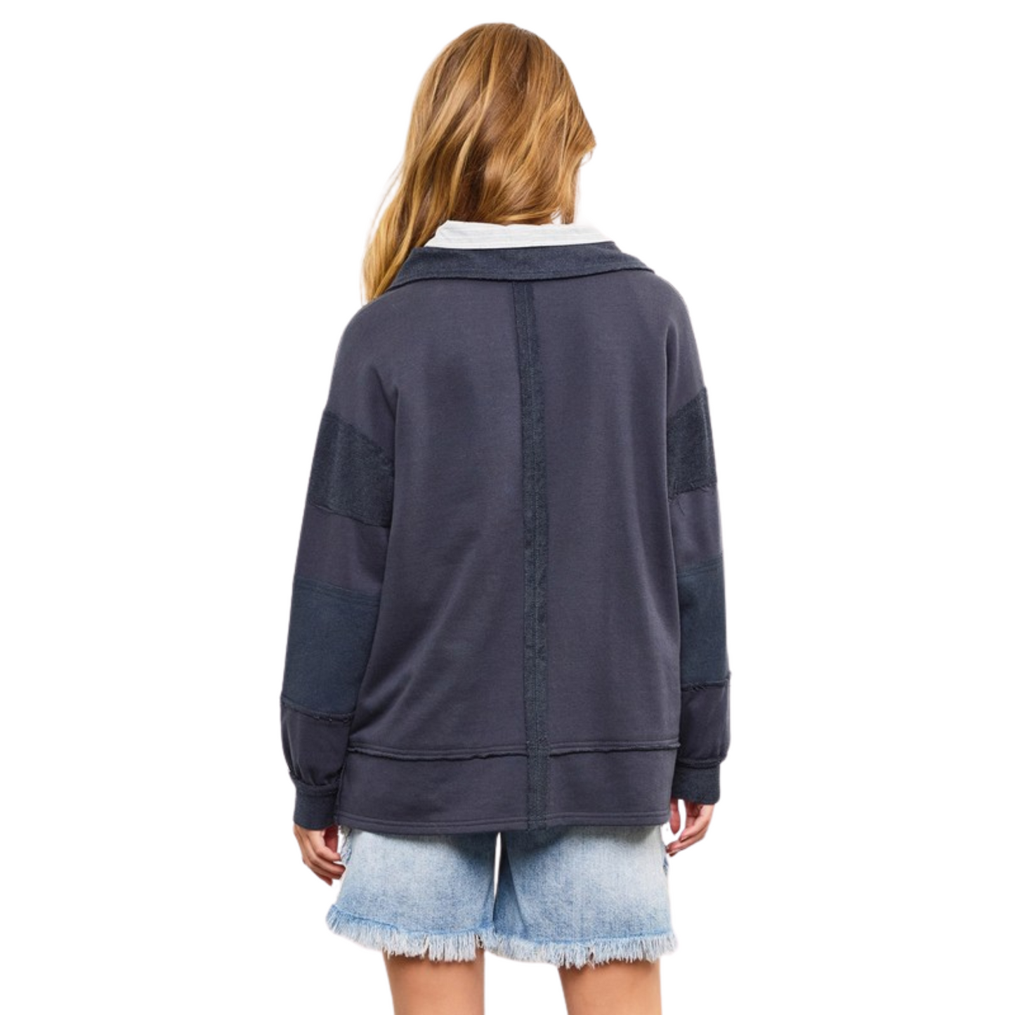 Wide V-Neck Top in navy
