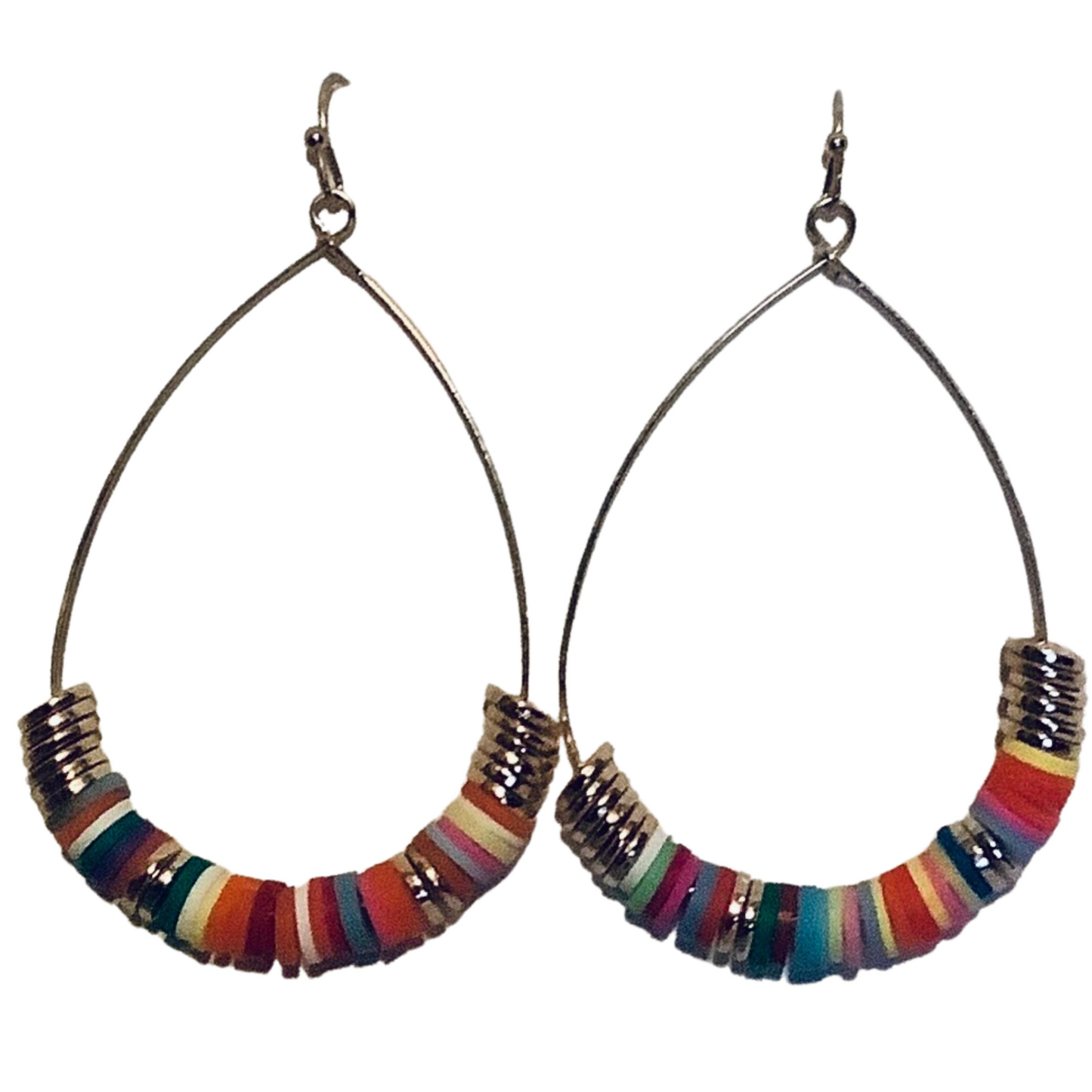 neon multicolored beaded teardrop hoop earrings.