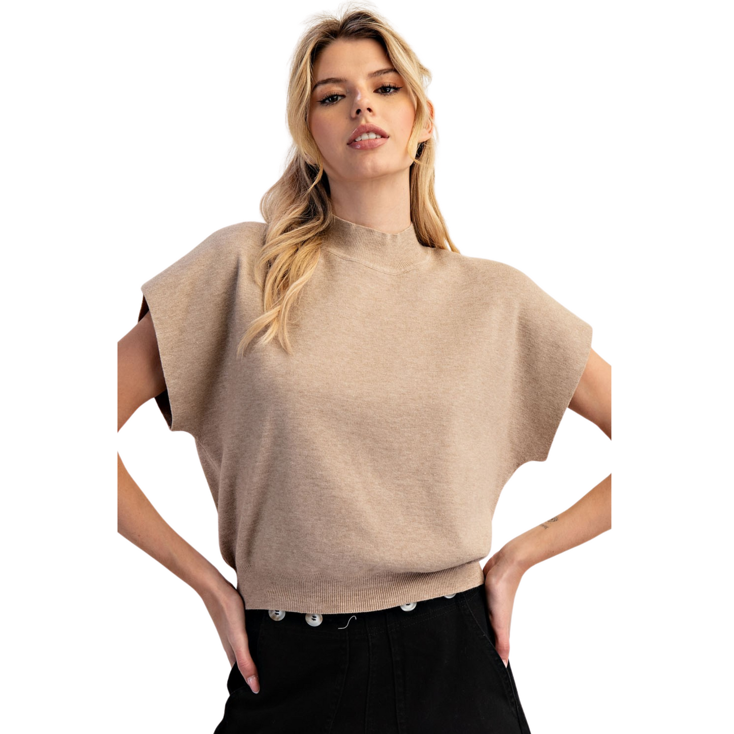 Mock Neck Top in oatmeal