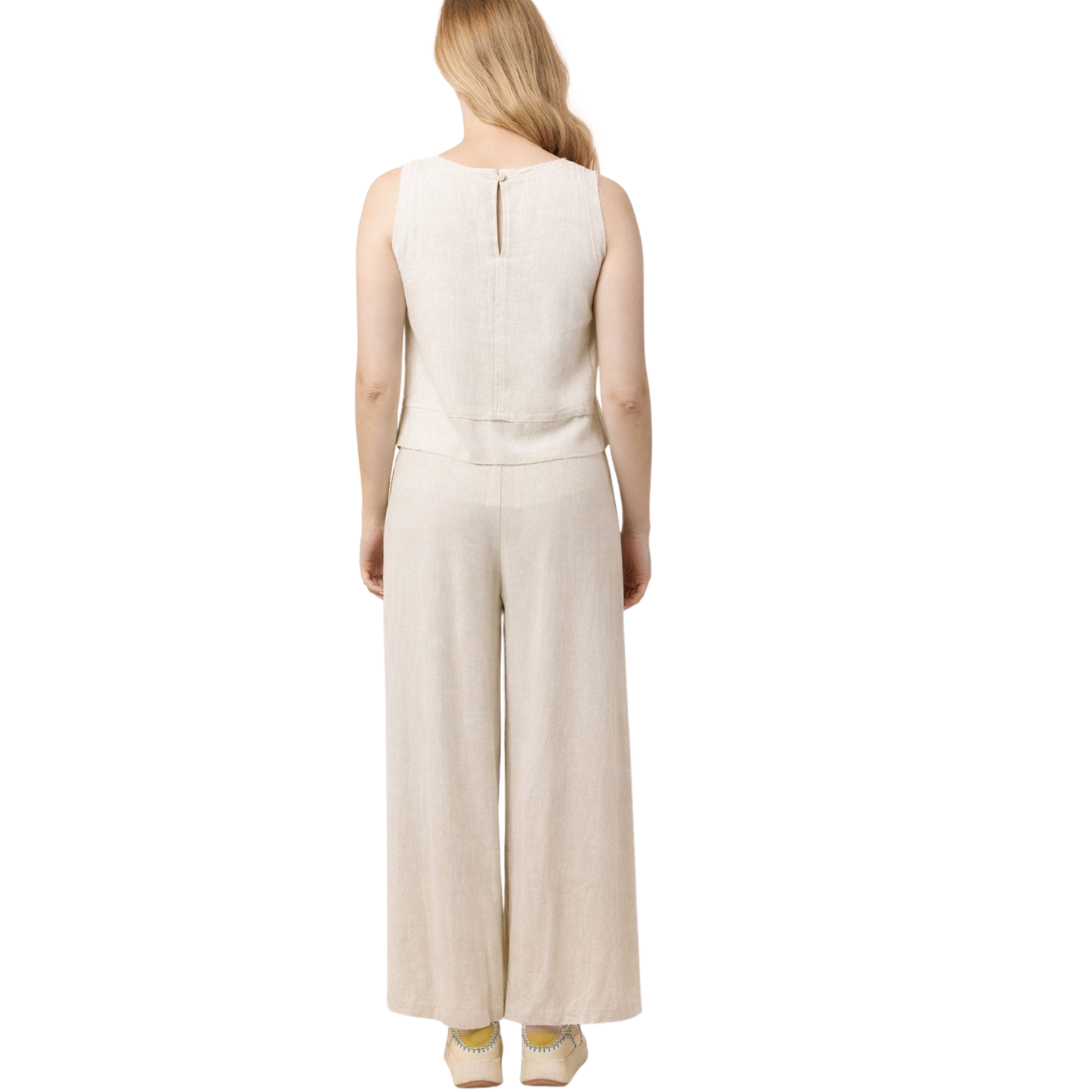 Woven Linen Top and Bottom Set in oatmeal