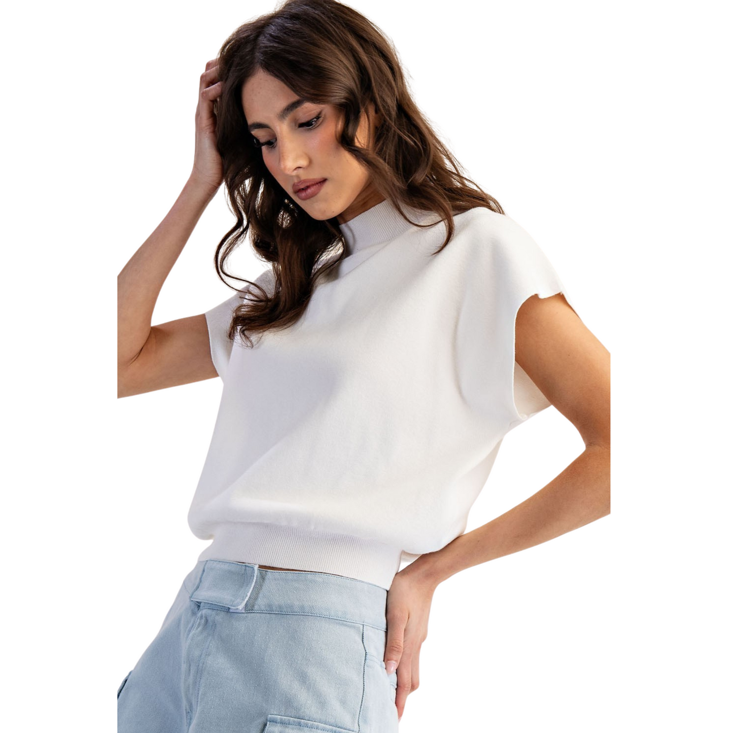 Mock Neck Top in off white