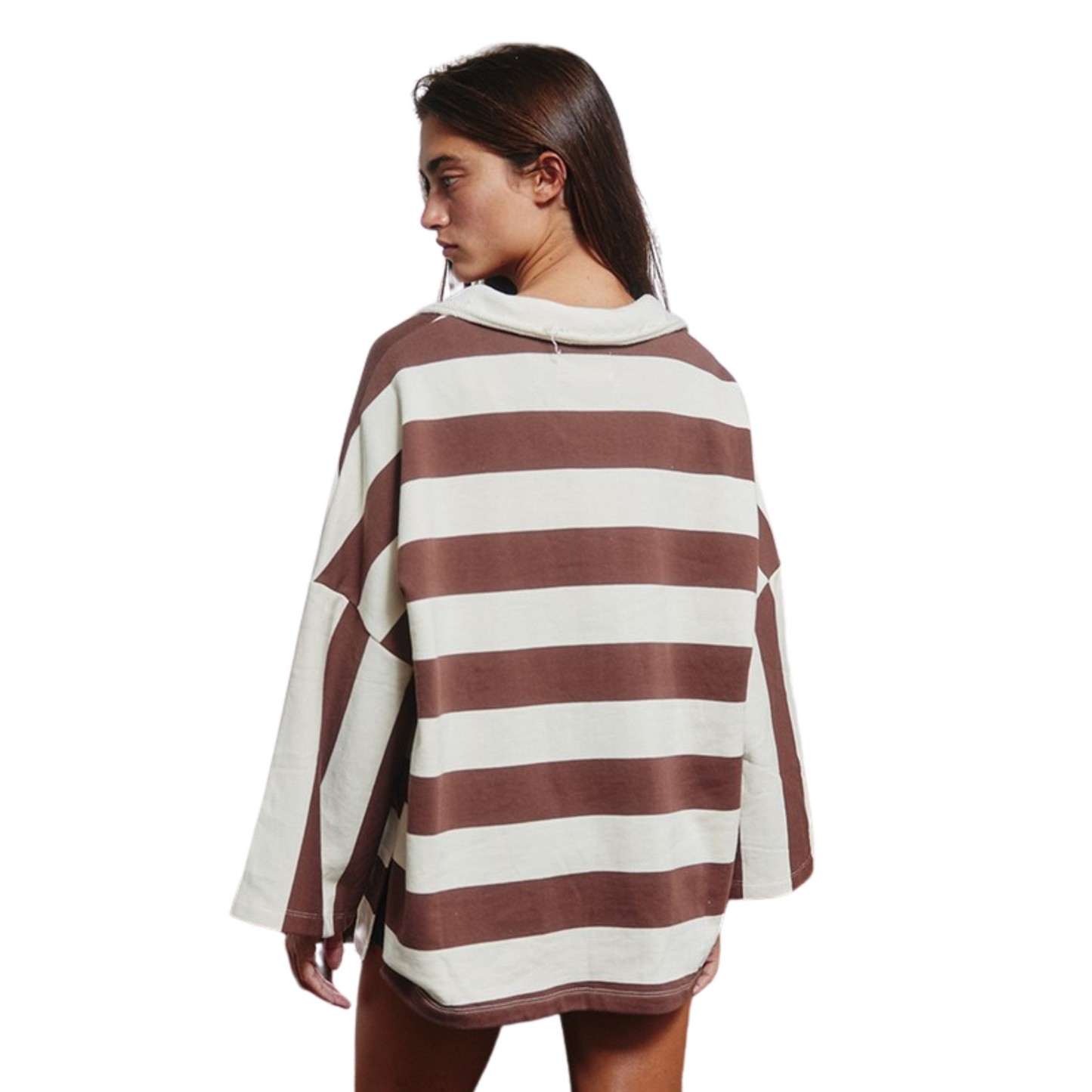 As an expert in fashion, I present to you the Striped Open Collar Top. With a big collared neckline, long sleeves with drop shoulders, and a chest pocket, this top offers both style and convenience. Its hi-low hem and side slits provide a modern touch. Perfect for any occasion.
