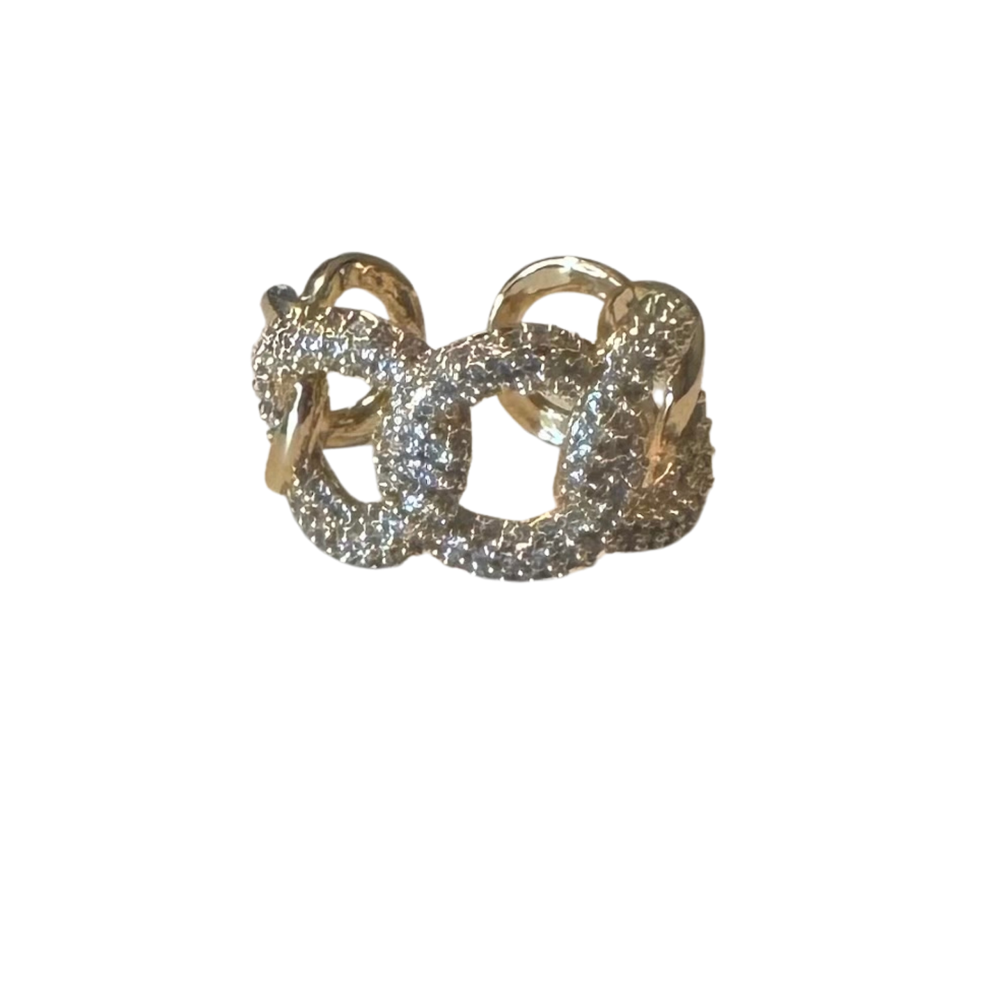This Open Rhinestone Ring from Peridido Gems showcases refined craftsmanship with its polished gold construction and striking circular silhouette. Delicate rhinestone accents frame the design, creating a luminous focal point that transitions seamlessly from day to evening wear. The open band style provides a contemporary aesthetic while maintaining the structural integrity expected of quality jewelry. An excellent choice for those seeking understated sophistication with just the right amount of sparkle.