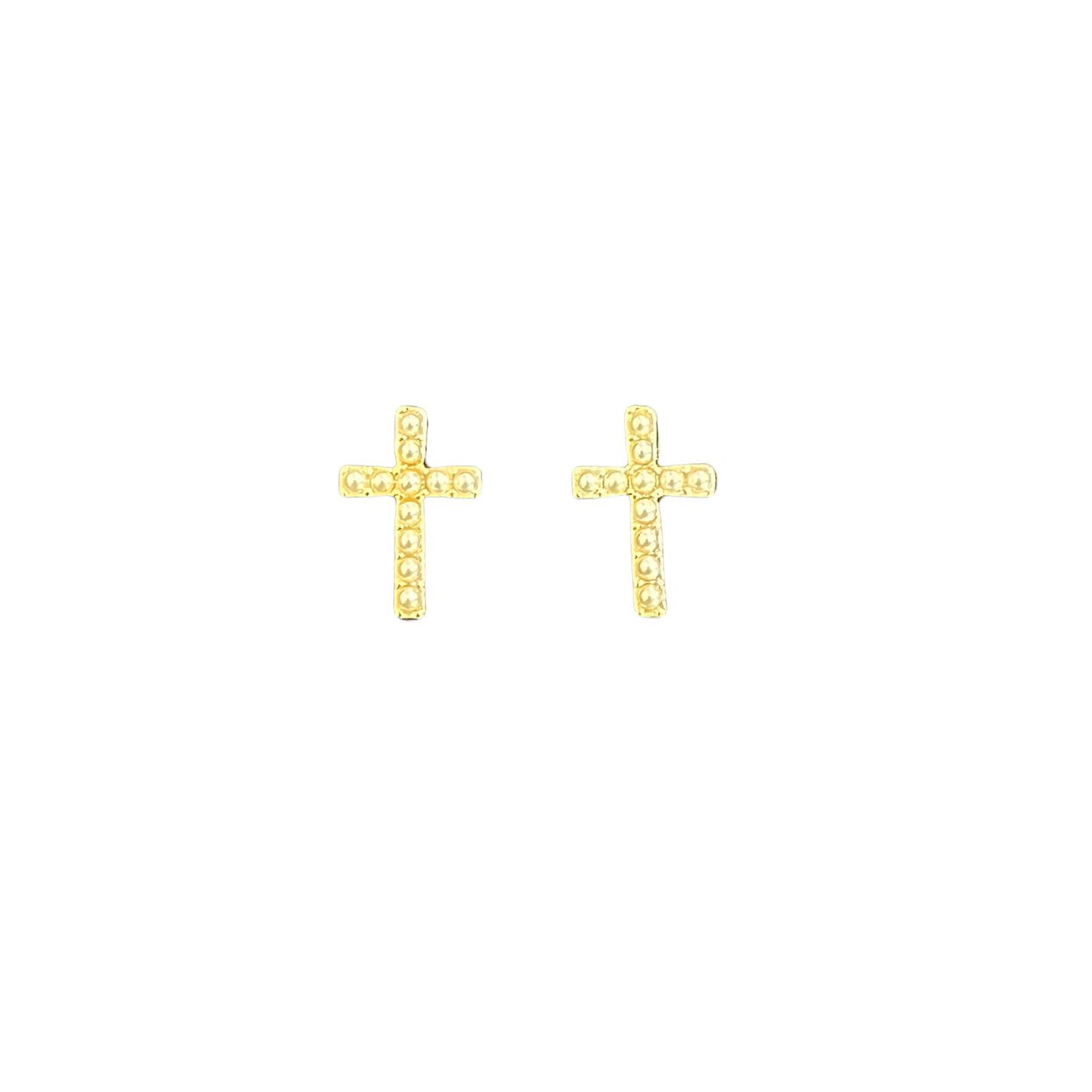 Elegant pearl cross stud earrings from Perdido Gems, featuring a timeless gold design with lustrous pearl accents. These delicate studs combine classic religious symbolism with sophisticated jewelry craftsmanship, perfect for everyday wear or special occasions. The secure stud backing ensures comfortable, all-day wearability. A versatile addition to any jewelry collection.