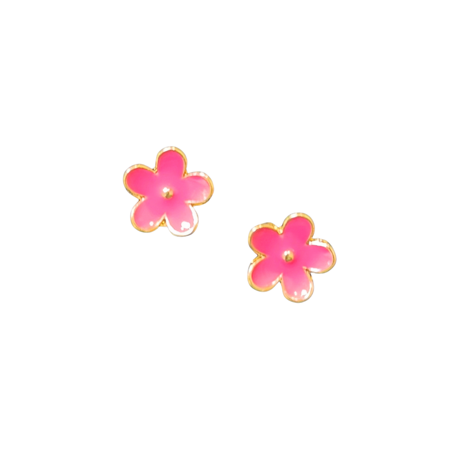 Colored flower stud earrings in hot pink