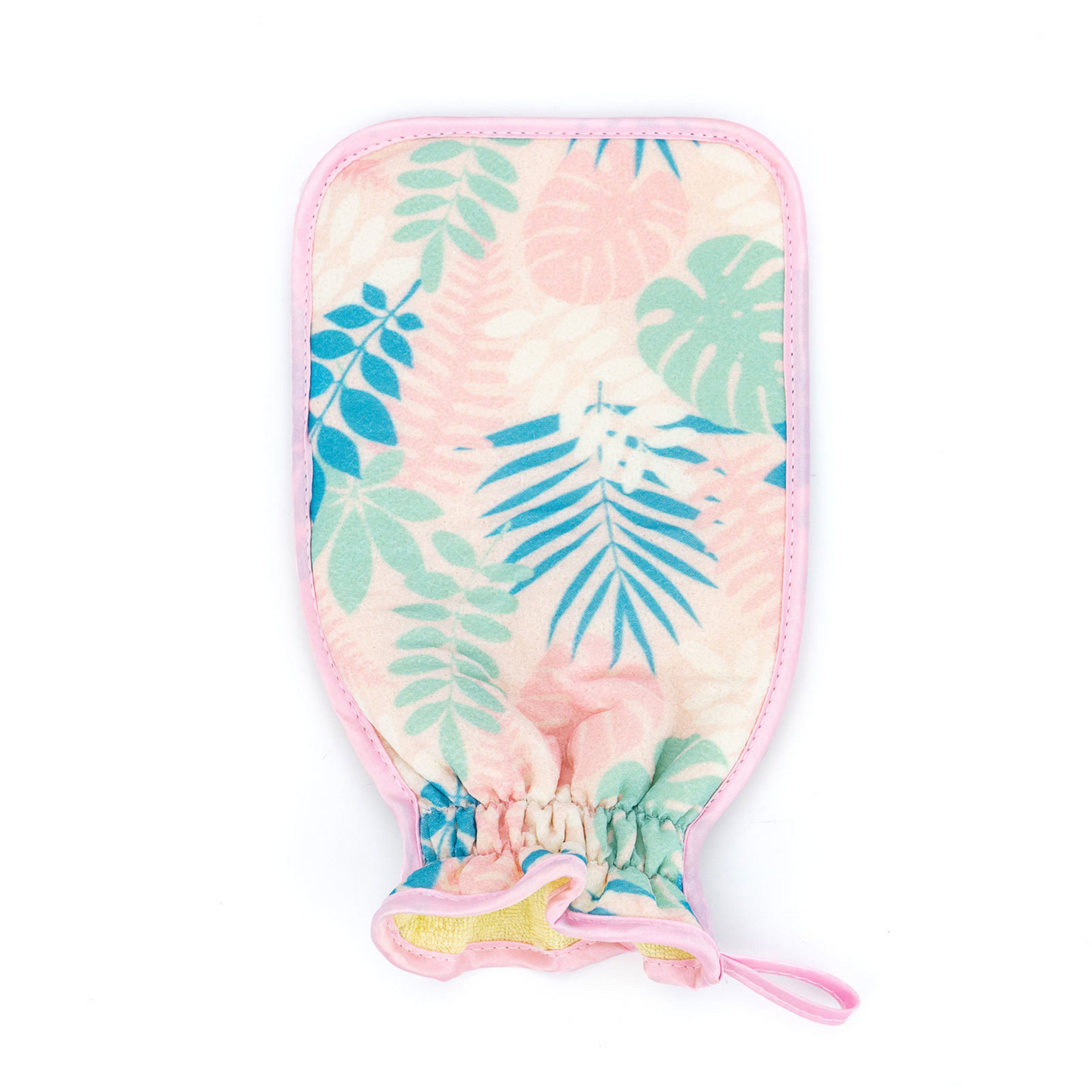 pink patterned exfoliating mitt