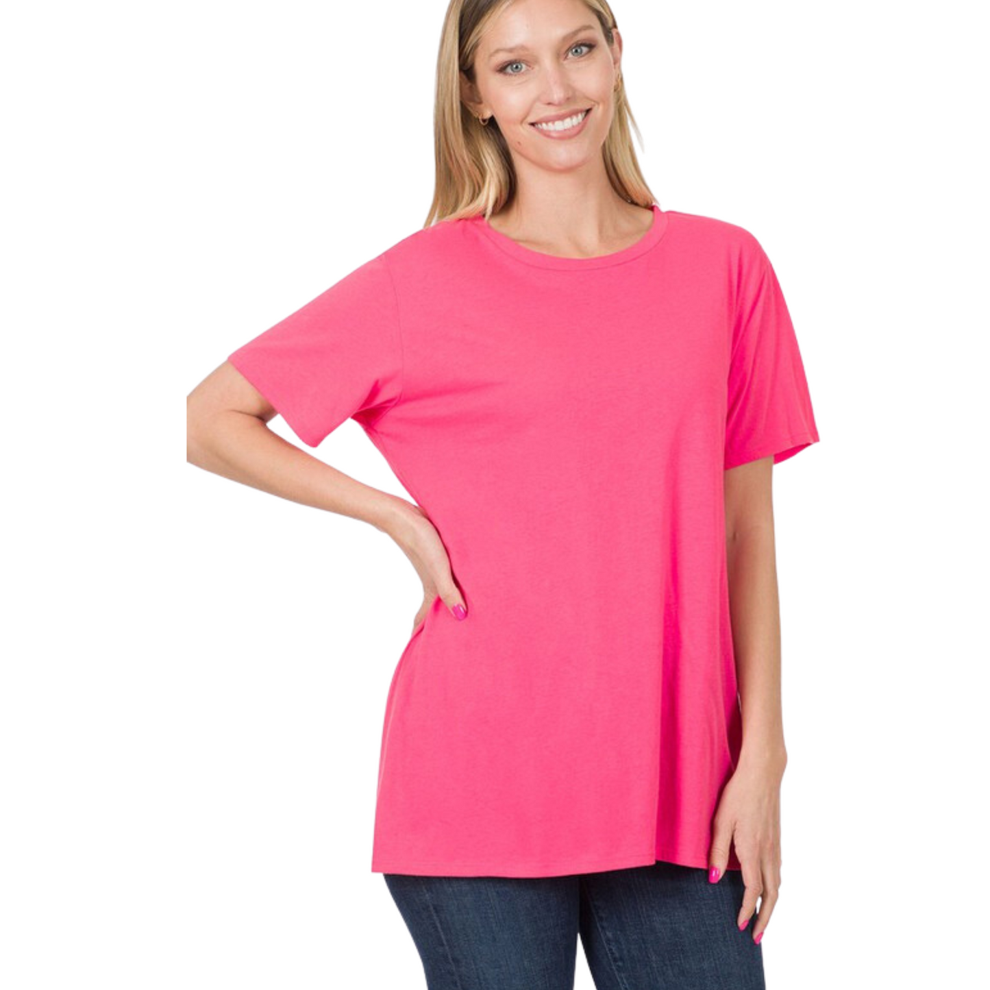Pink colored round neck boyfriend tee