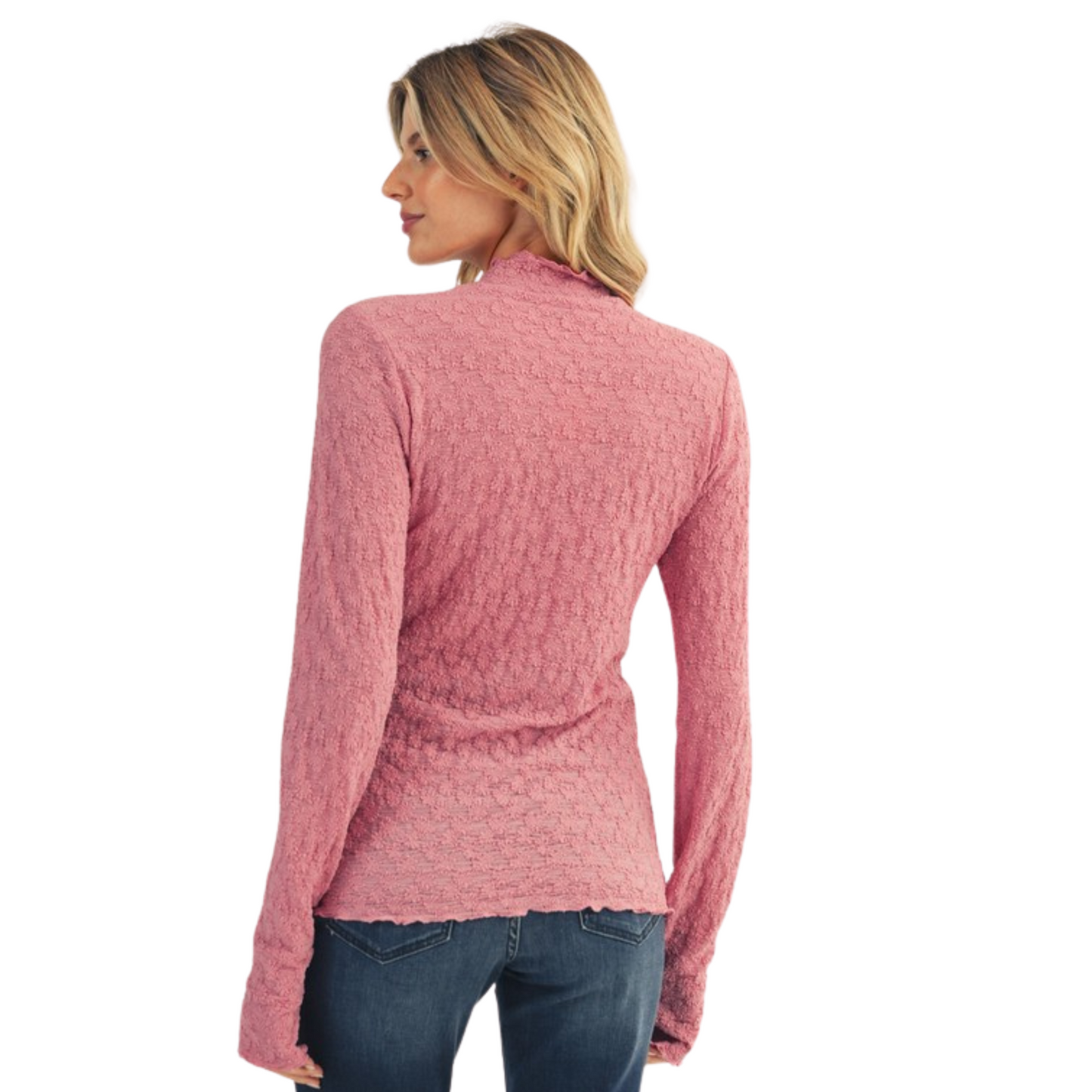 Mock Neck Lace Top in mauve