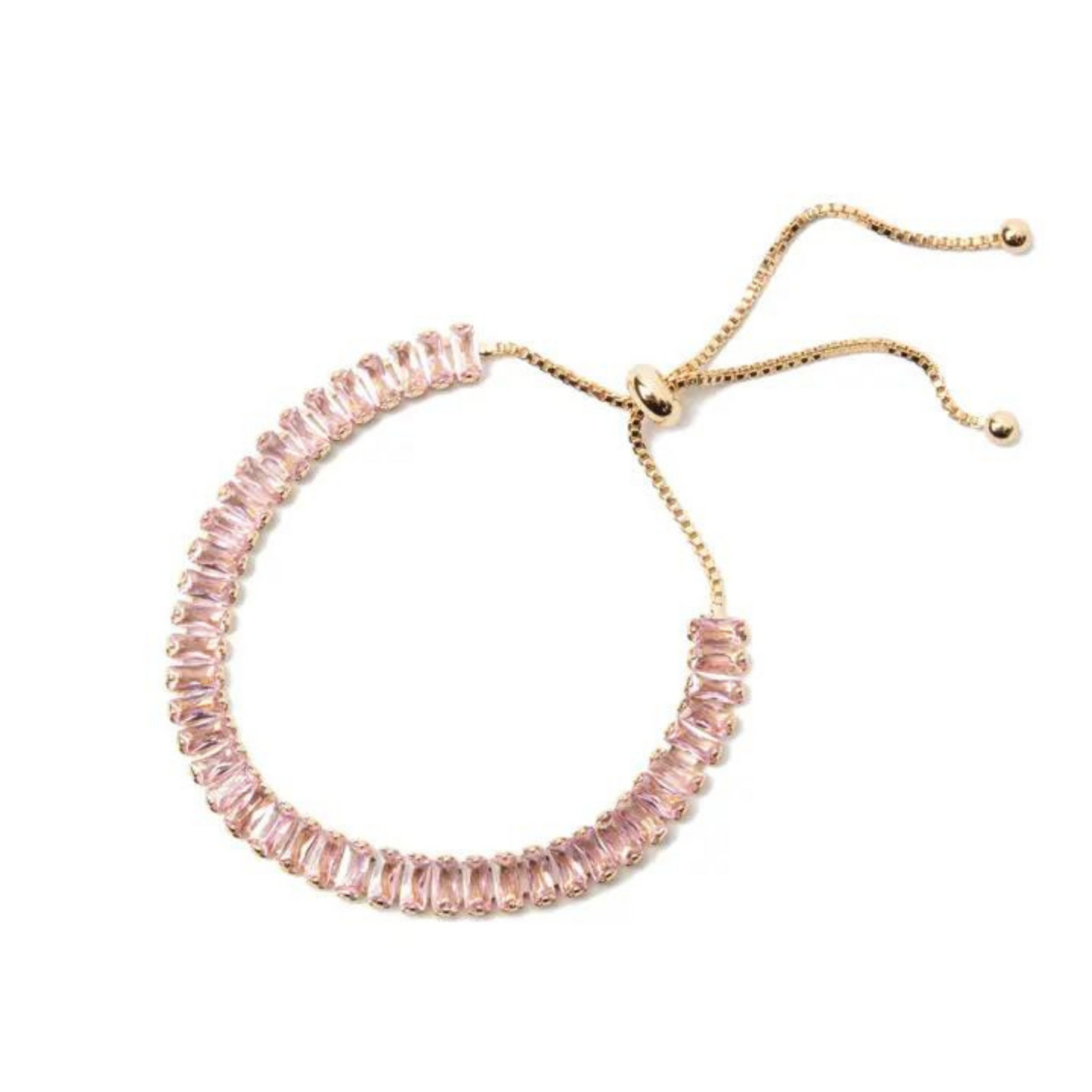 14K gold plated adjustable tennis bracelet in pink tourmaline