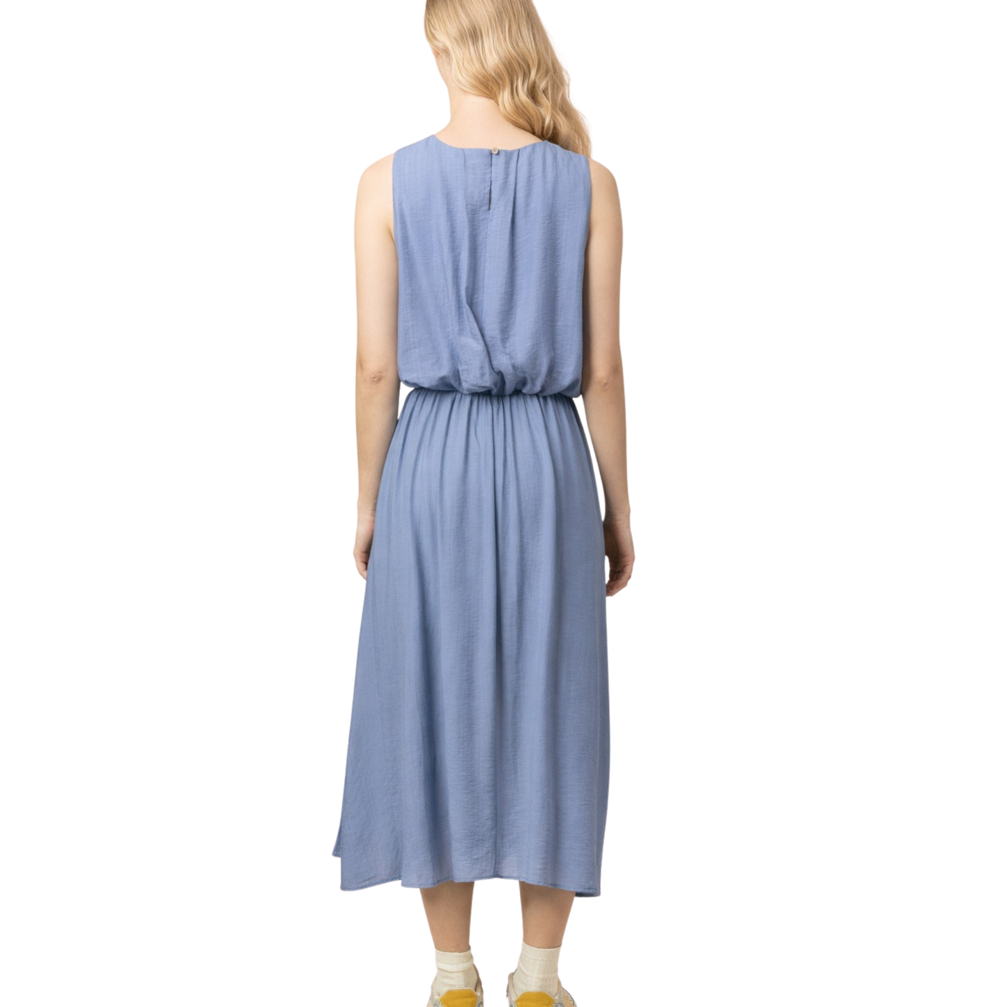 Elevate your wardrobe with this chic Very J two-piece set featuring a sleeveless cropped blouse paired with a flattering midi skirt. The denim color creates a timeless, versatile look perfect for casual outings or dressed-up occasions. The pleated bubble blouse adds dimension and movement, while the midi skirt offers a modern silhouette that balances the cropped top. Mix and match with your favorite accessories for endless styling possibilities. A must-have set for effortless, put-together style.