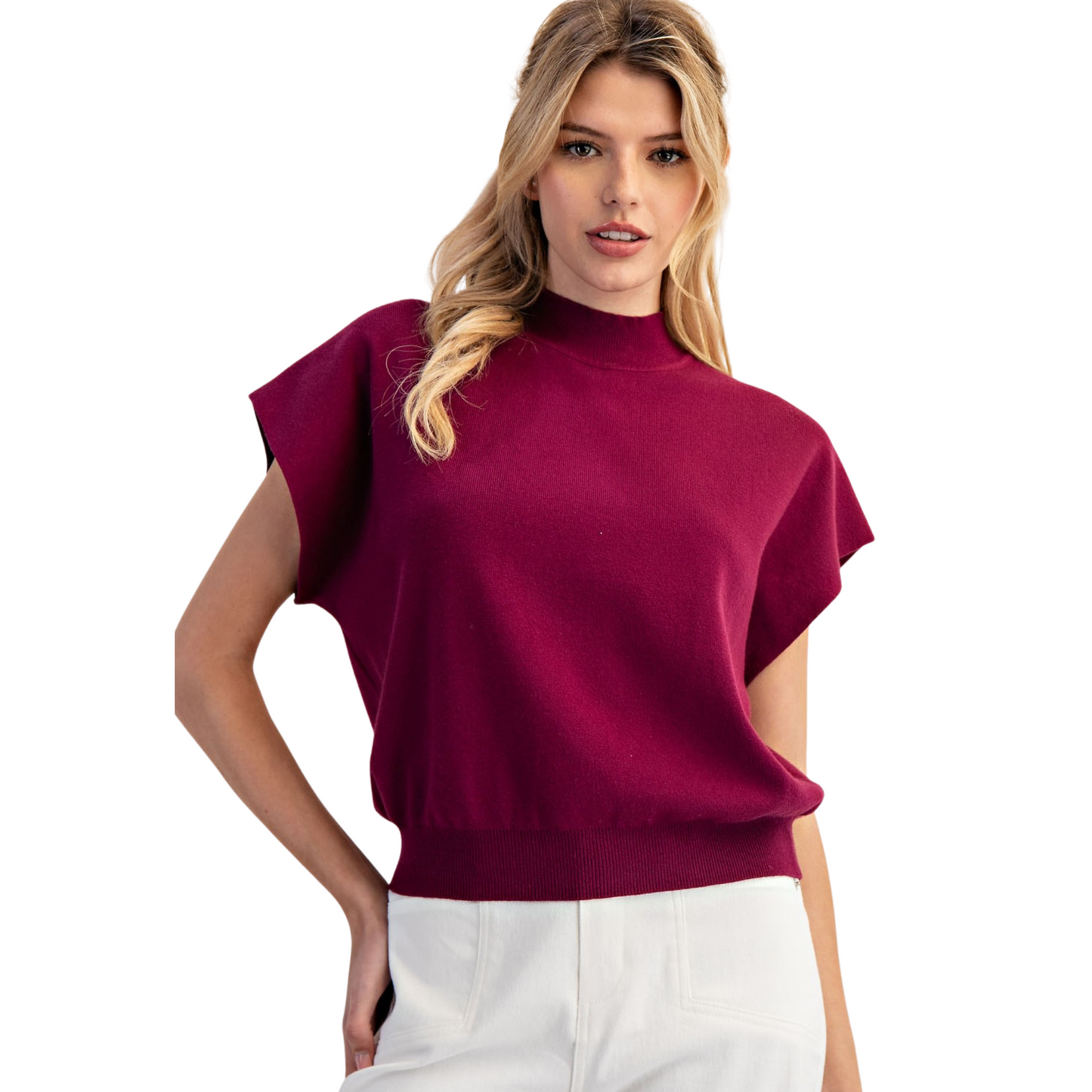 Mock Neck Top in plum