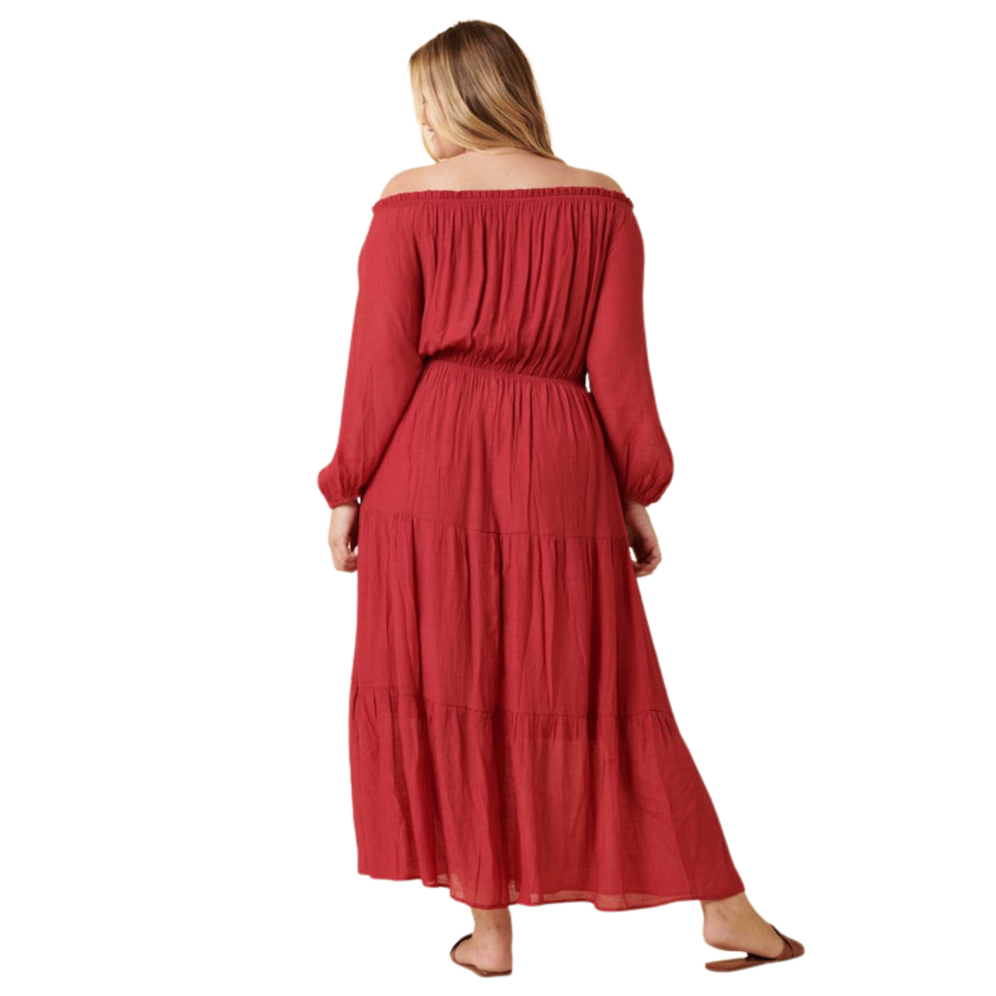 This Off-the-Shoulder Boho Maxi Dress features a woven fabric for durability and a distinctive style. The elastic tunnel neckline and tie front detail make it the perfect item for your wardrobe. The Dress is available in a dry rose color for a unique statement-making look.