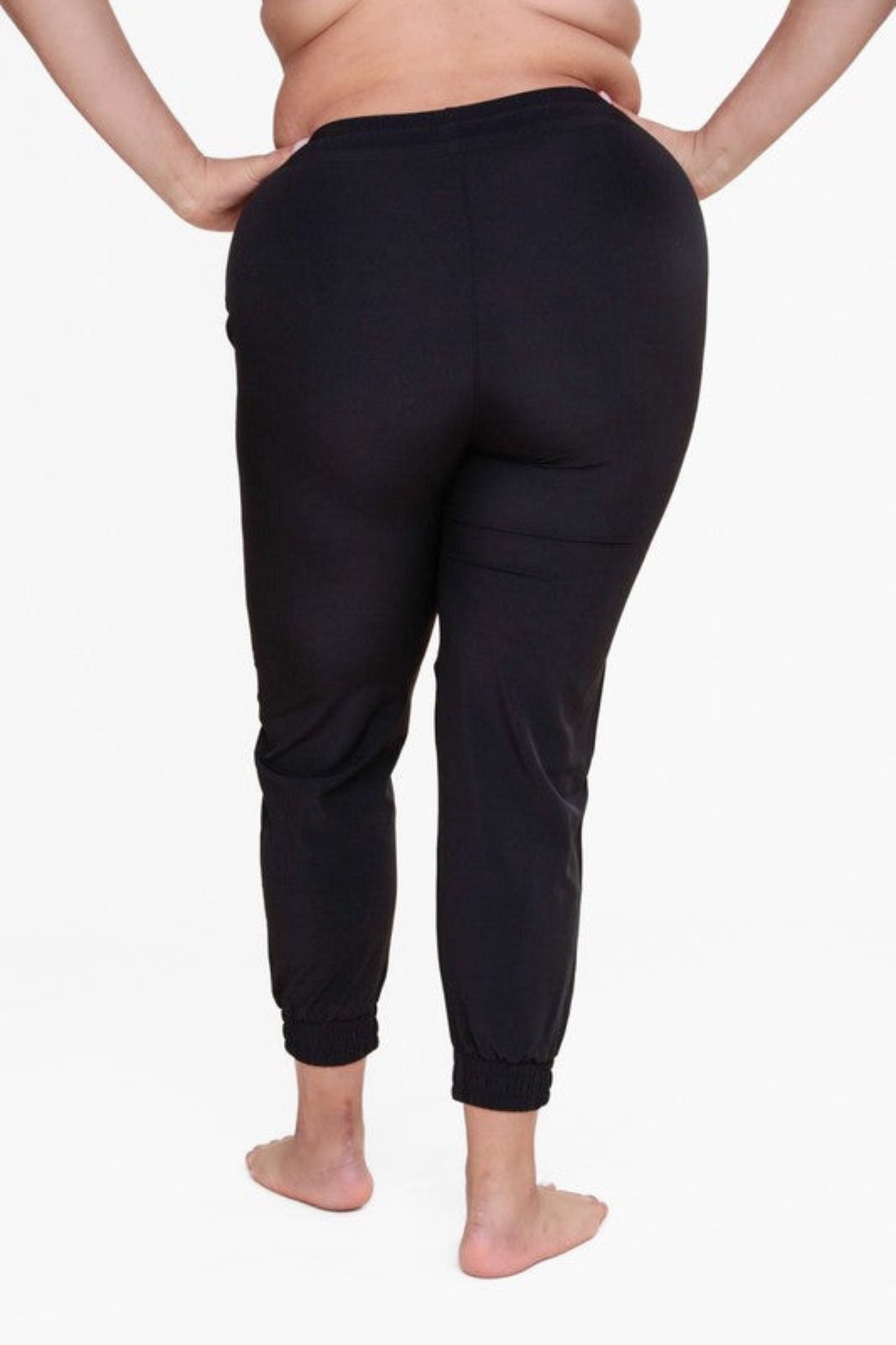 plus size joggers in black. perfect for the gym or lounging around the house.