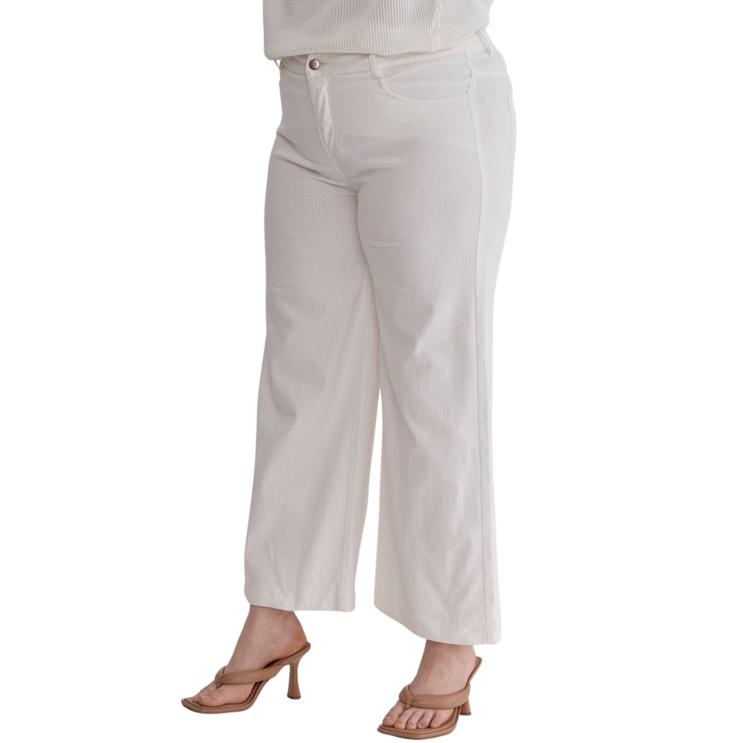 Expertly crafted and stylish, the High Waist Wide Leg Pants are a versatile addition to your wardrobe. With a flattering acid wash and high waist design, these pants feature a zipper front closure for a secure fit and convenient pockets at the side and back. Made with lightweight, non-sheer fabric, these pants are perfect for any occasion. Available in plus size and classic white.