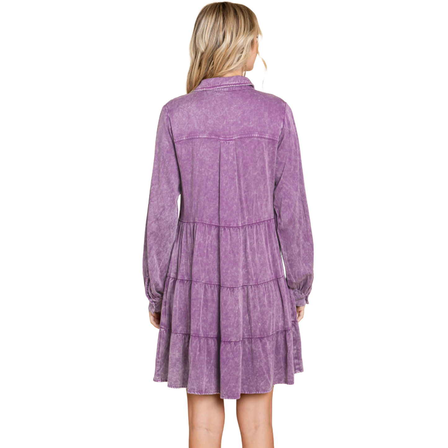 Our Washed Babydoll Dress combines timeless style with modern construction. Our collared neck, chest pockets, and long shirt sleeves provide classic style. A tiered layer features wrinkle for the perfect fit, while remaining unlined, non-sheer, and lightweight. Available in plus size and in purple, this dress is perfect for all occasions.