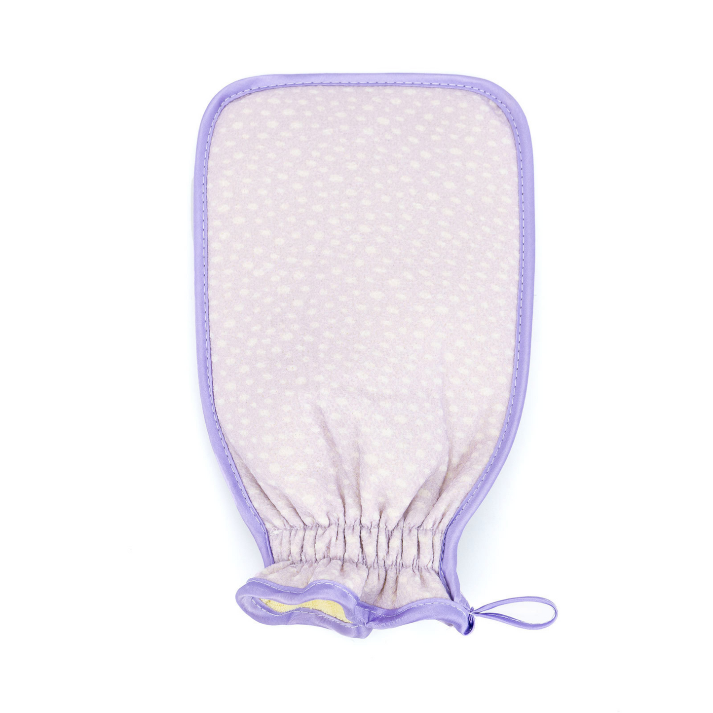 purple patterned exfoliating mitt