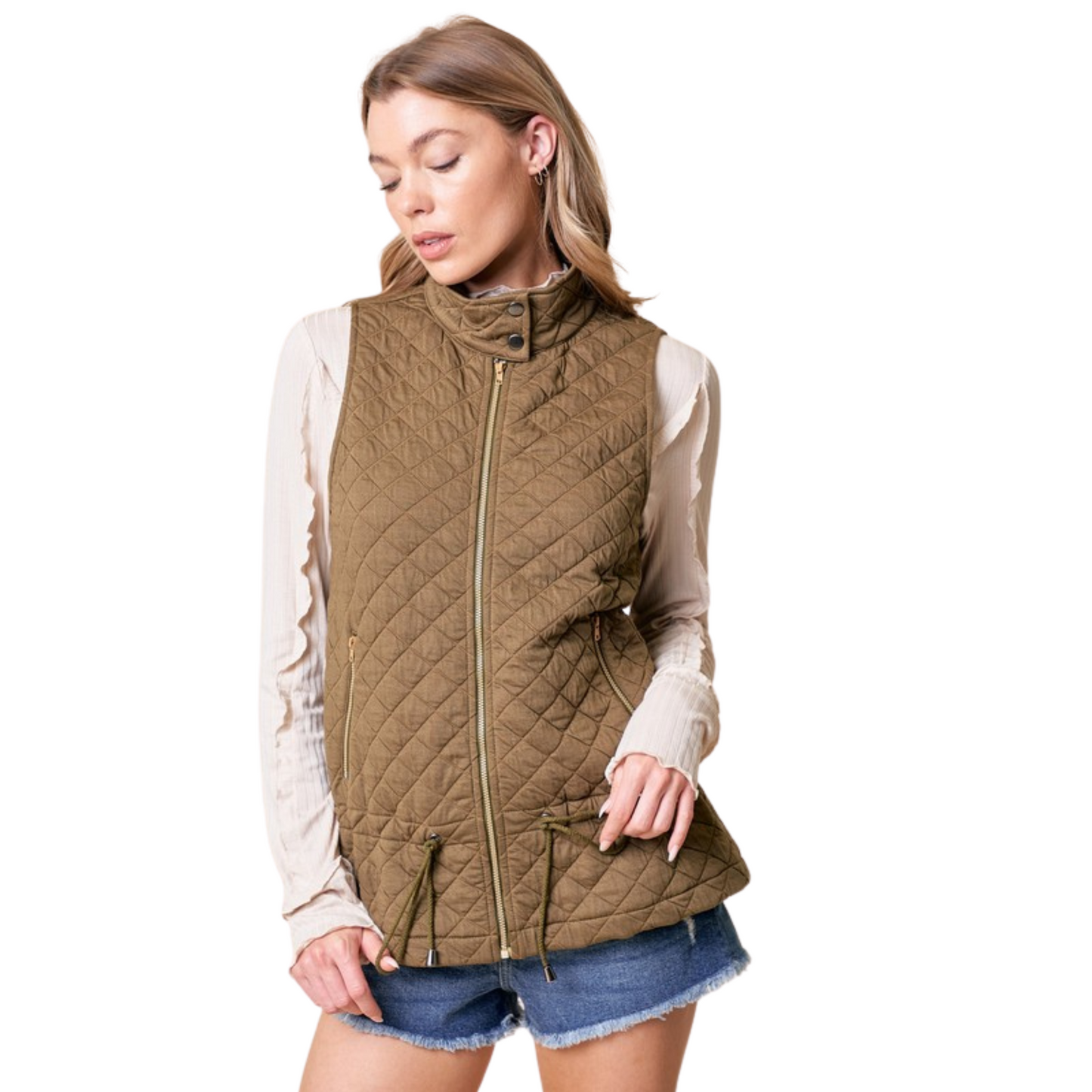 This sleeveless Quilted Vest from Doe and Rae features a zip-up front for adjustable comfort and ease of wear. Its brown color provides versatile styling options, while the quilted design offers lightweight warmth and sleek insulation. Ideal for layering in transitional weather, this vest combines functionality with refined simplicity, perfect for those seeking expert craftsmanship in their outerwear.