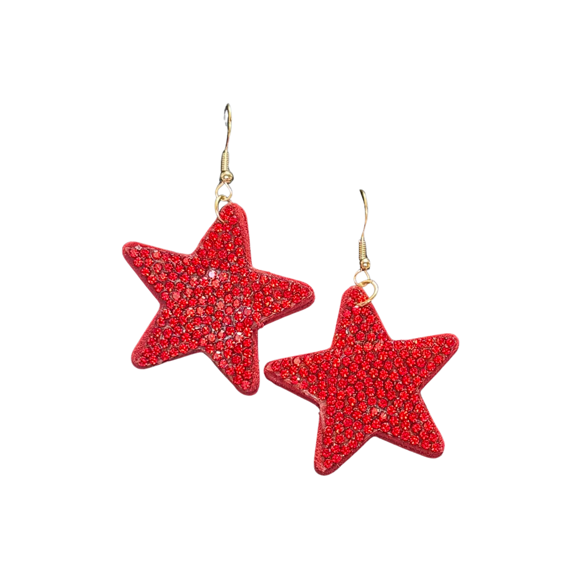 Sparkly dangle star earrings in red